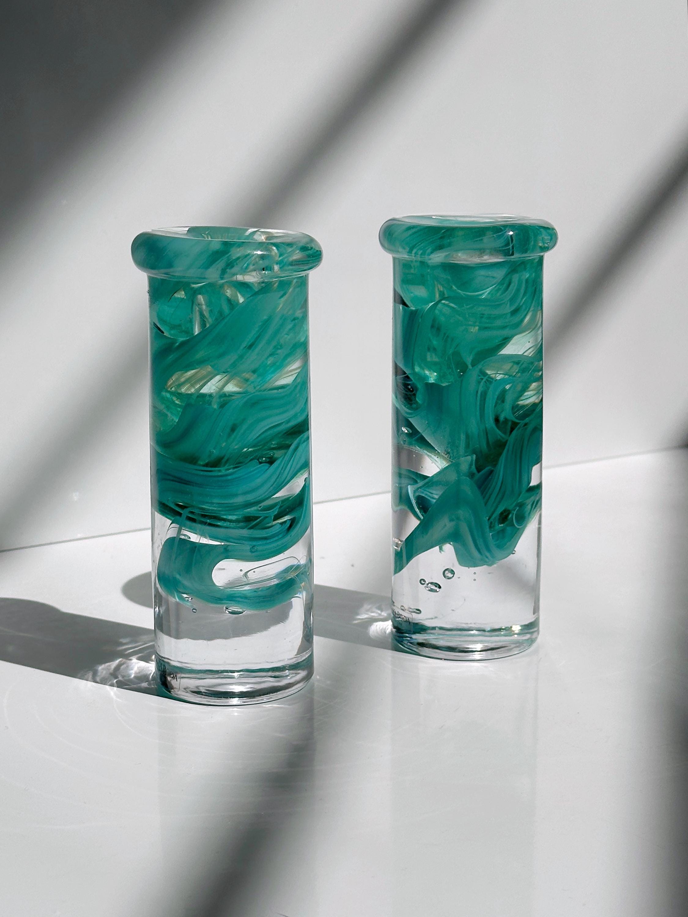 2x Atoll Candle Holder Glass Green