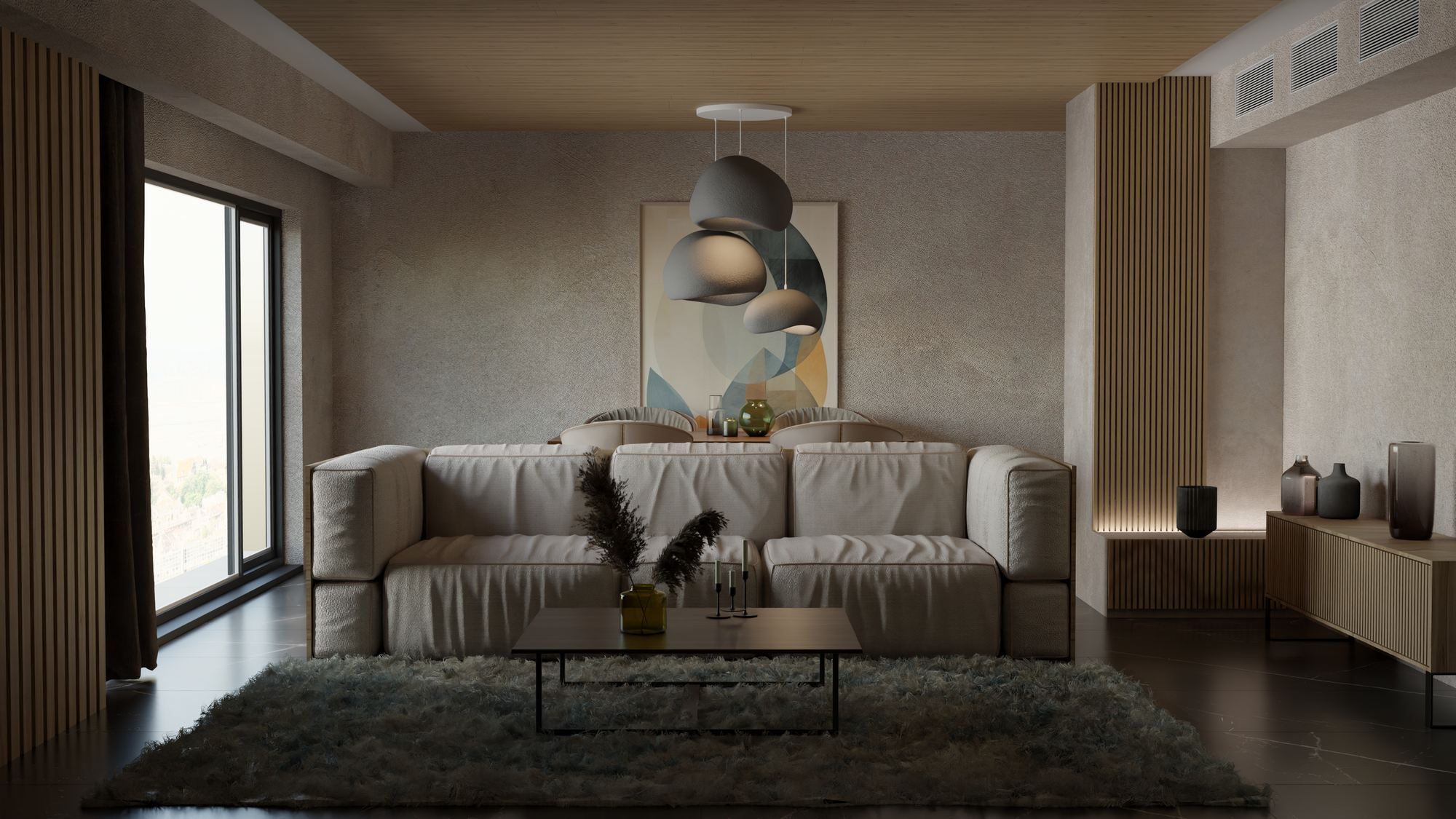 3-Flammig Wabi Sabi Ashveils Pendelleuchte Beton Grau