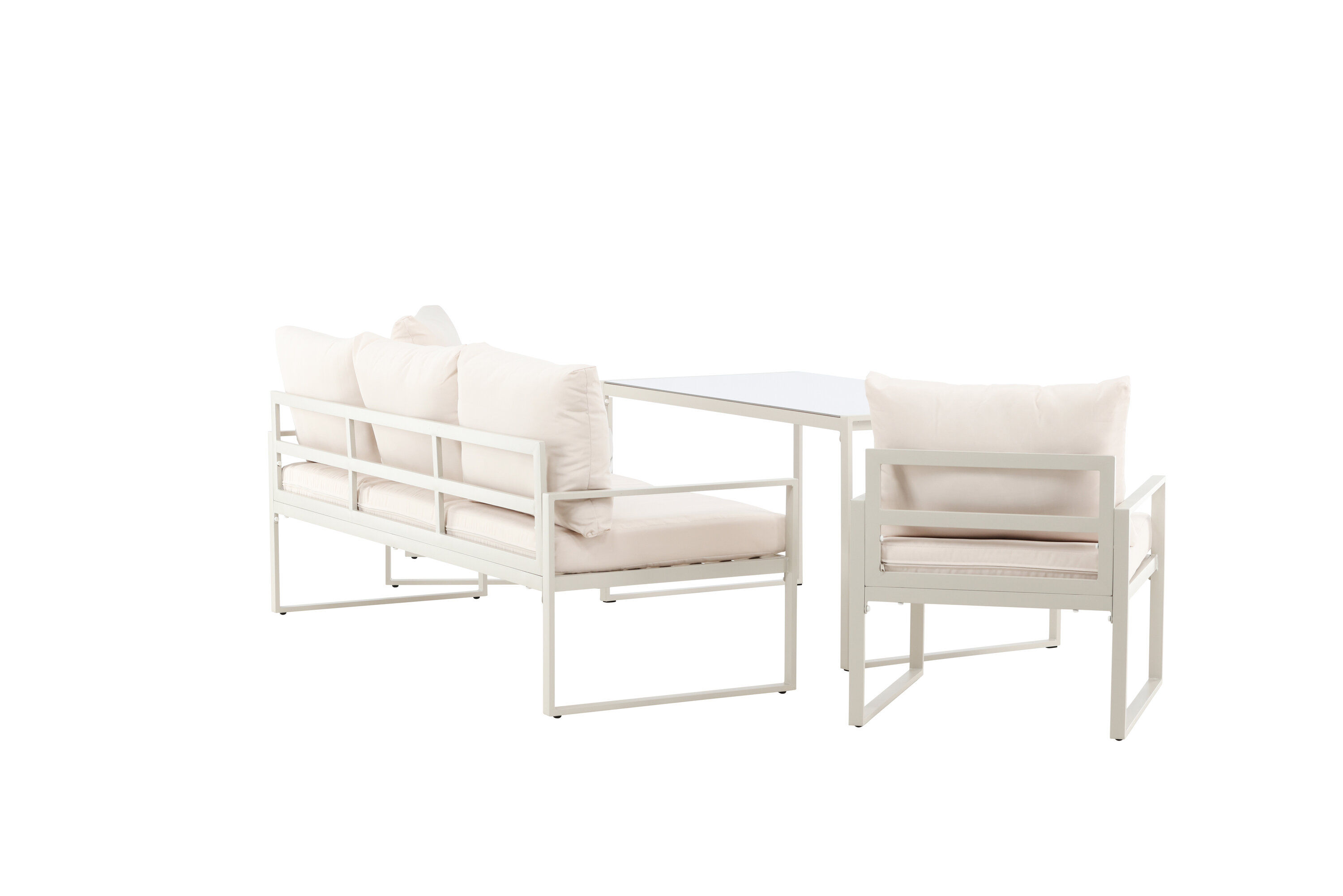 4x Catania Loungeset Stahl Glas Creme