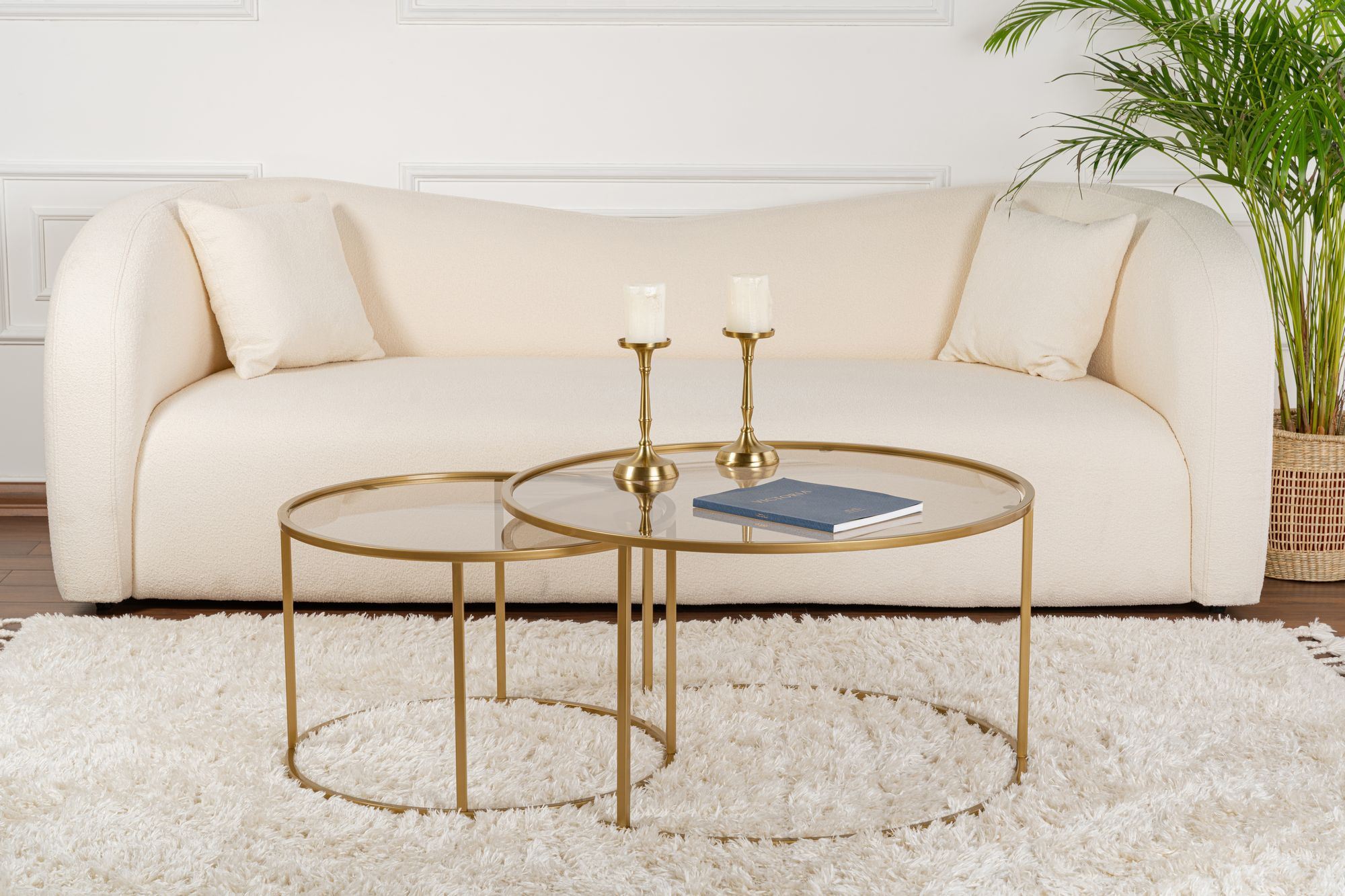 2x Gold Coffee Table Set Gold Bronze Ø80cm Ø60cm