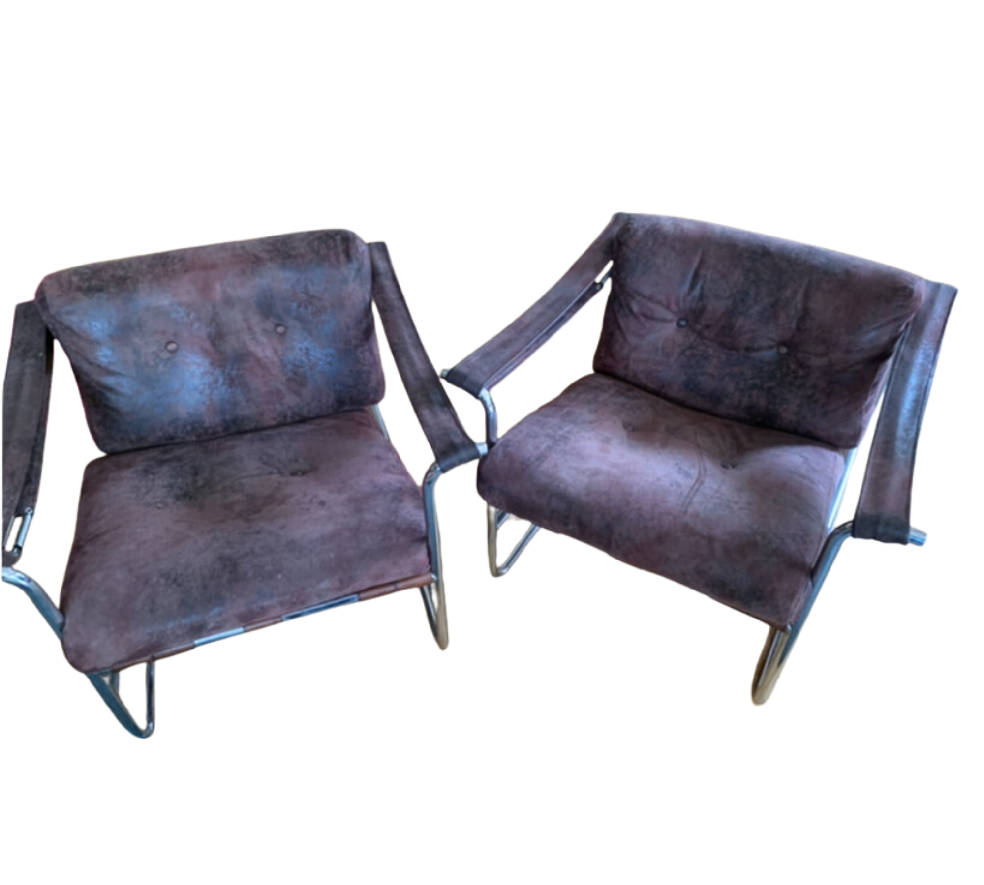 2x Sessel Stahl Leder Braun 