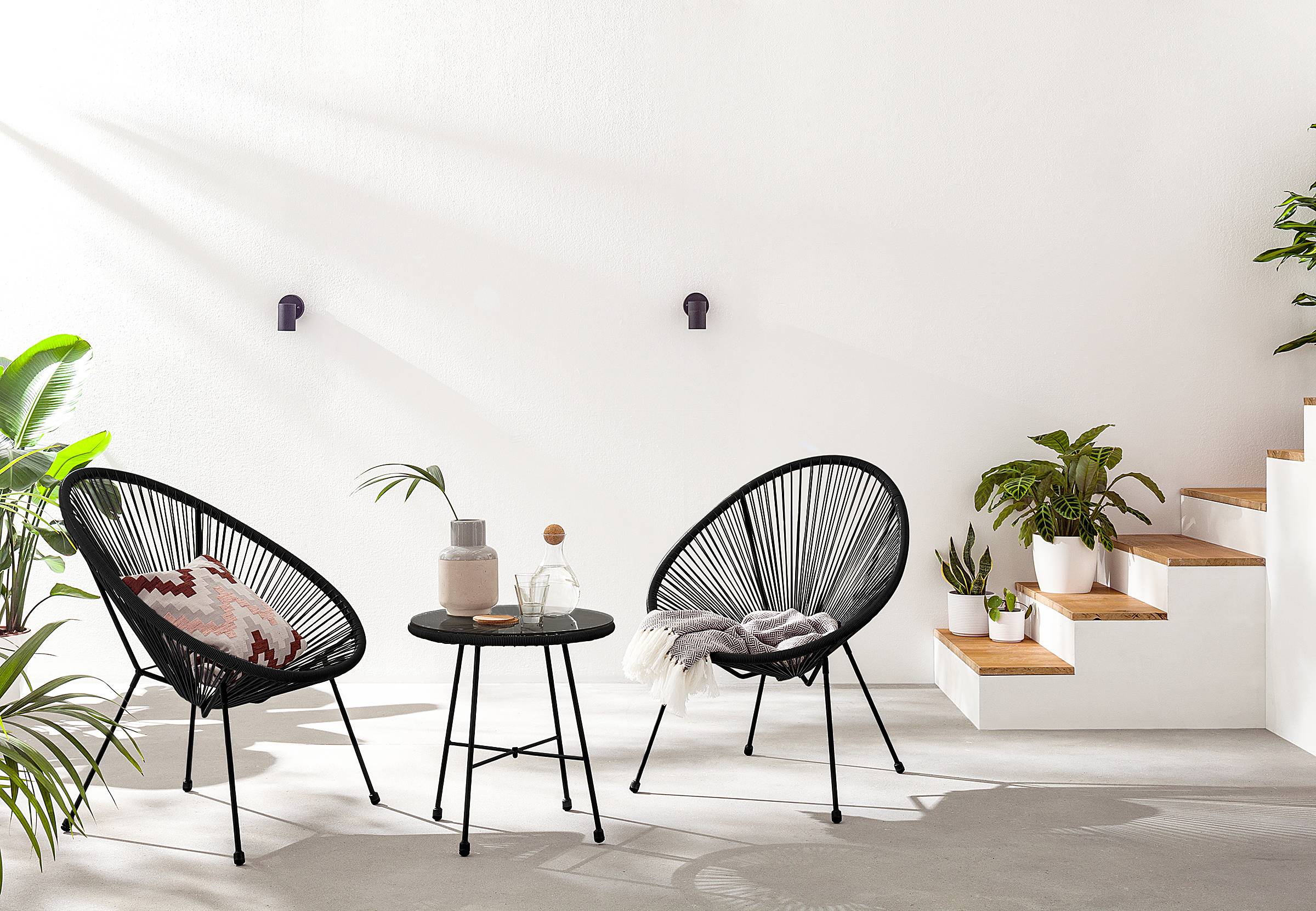 Garden Lounge Set of 2 Copacabana Steel Polyrattan Black