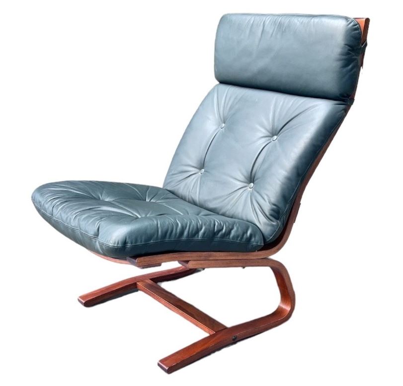 Vintage Sessel Leder Holz Dunkelgrün