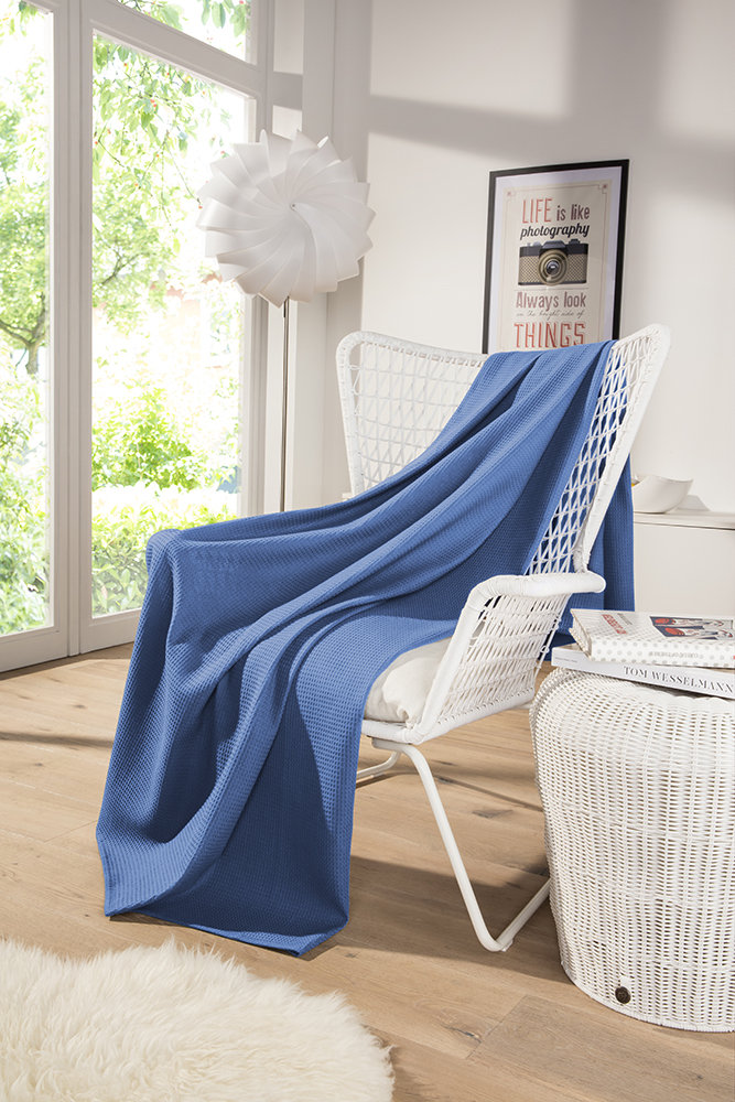Leichte Decke aus Waffelpiqué 100% Baumwolle Blau Single