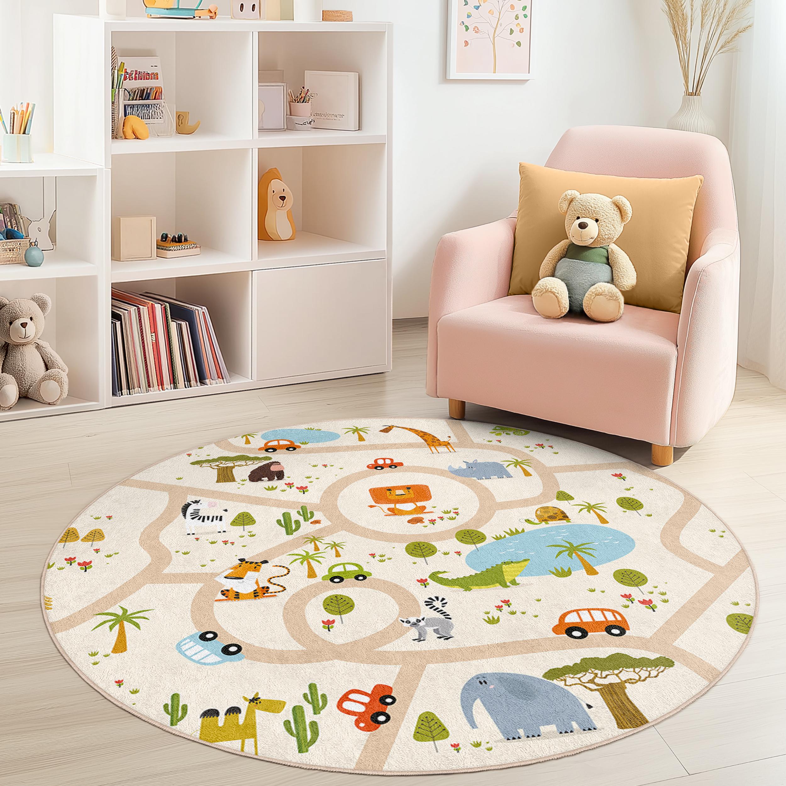 Jungle Road Maps Children's Rug Multicolored ⌀180cm