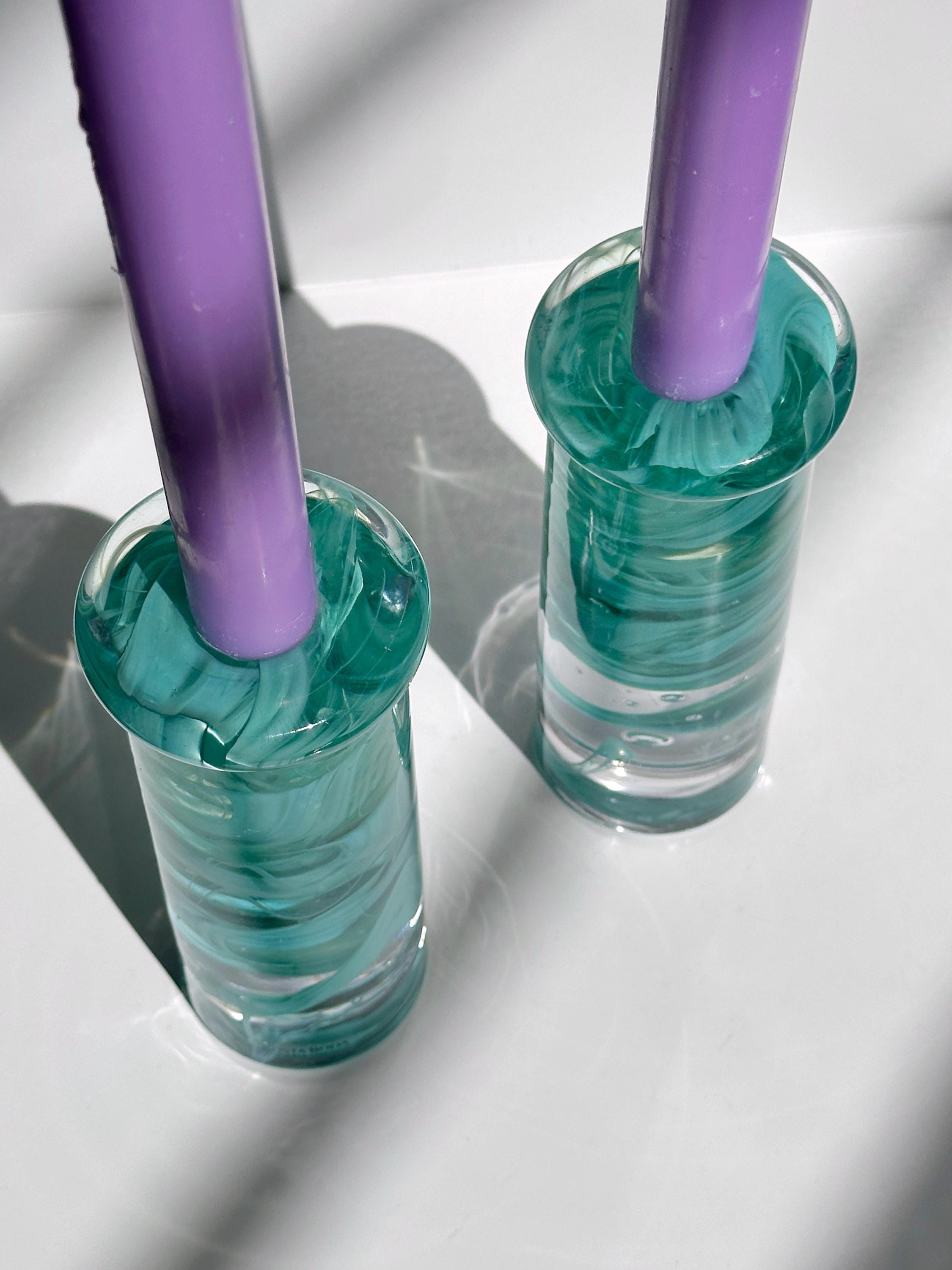 2x Atoll Candle Holder Glass Green