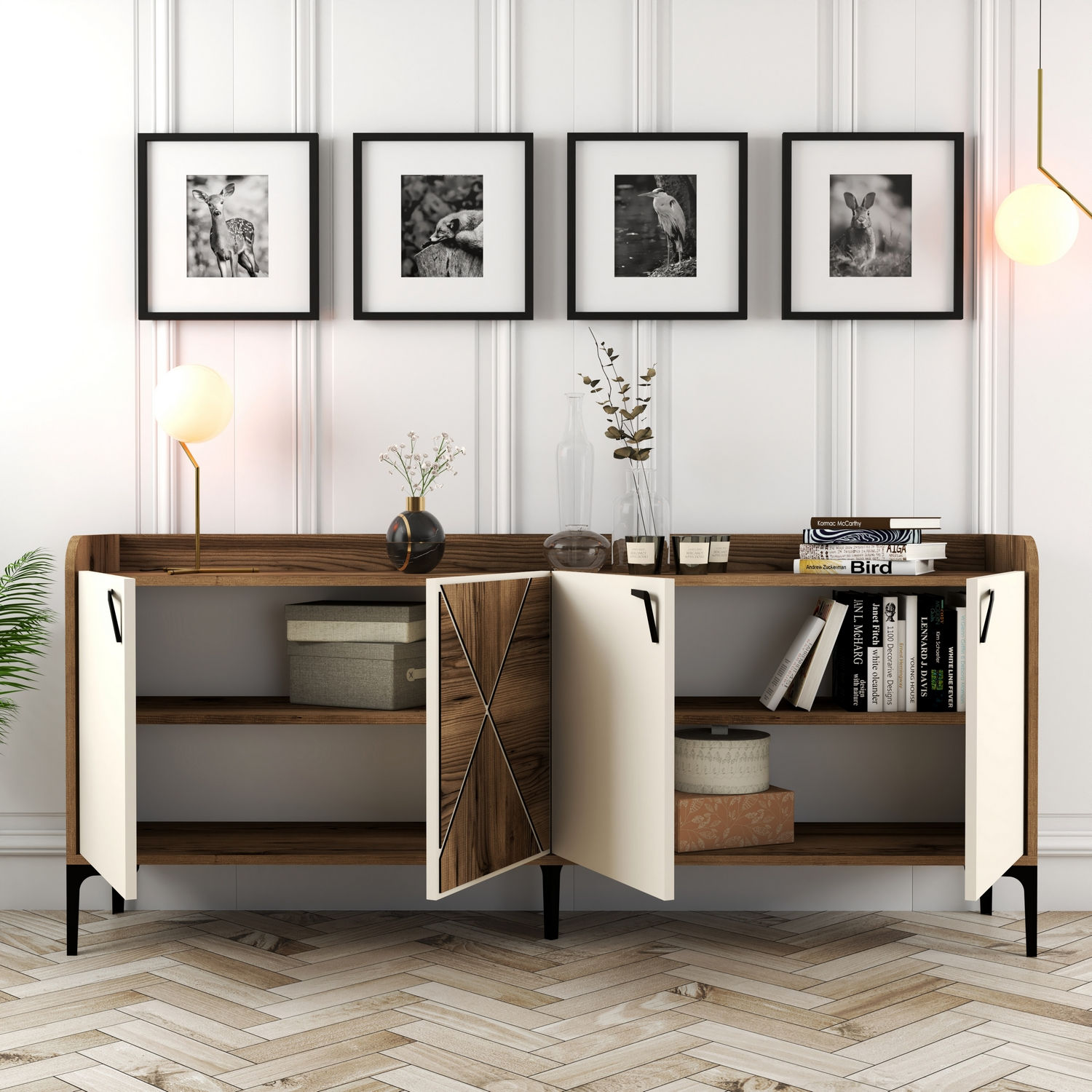 Venedik Sideboard Walnussbraun Creme