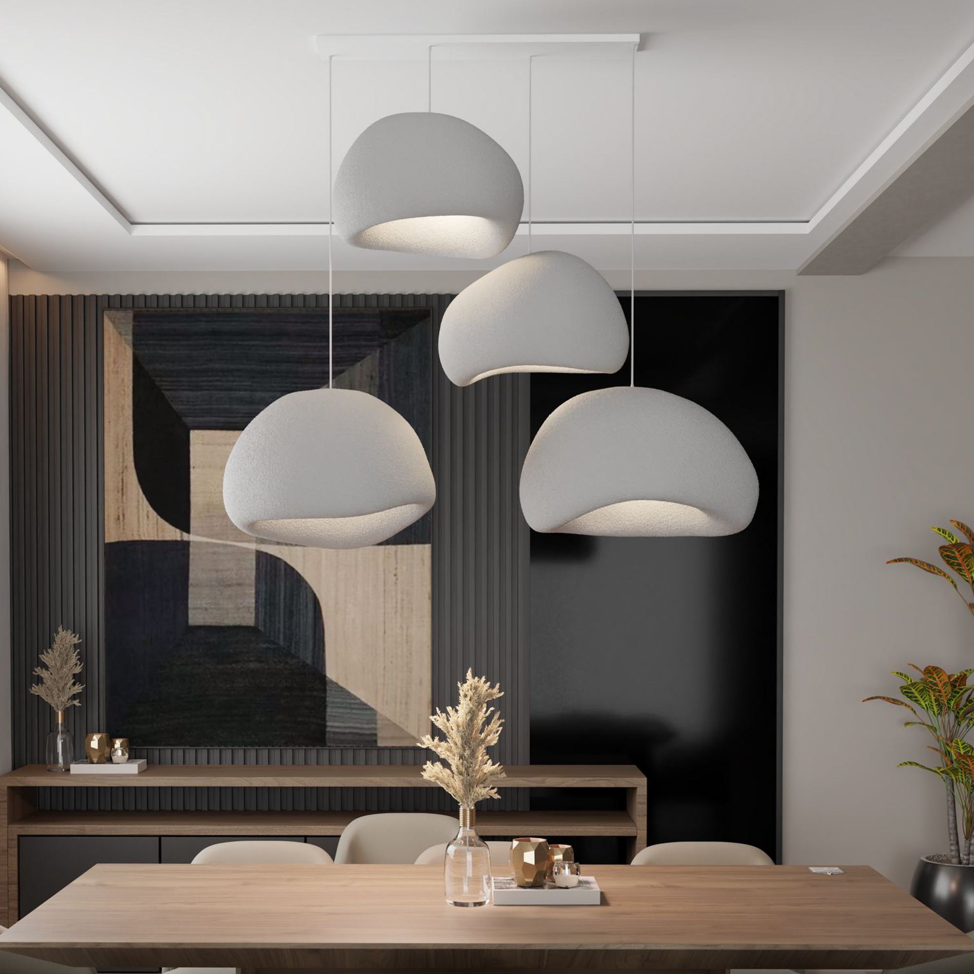 4-Flammig Wabi Sabi Yugen Pendelleuchte Beton Grau