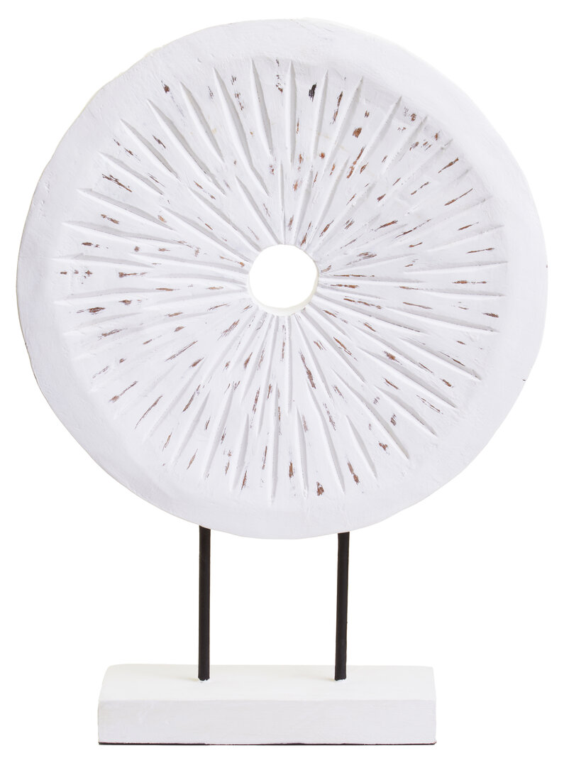 Fidel Round Sculpture Wood White Distressed