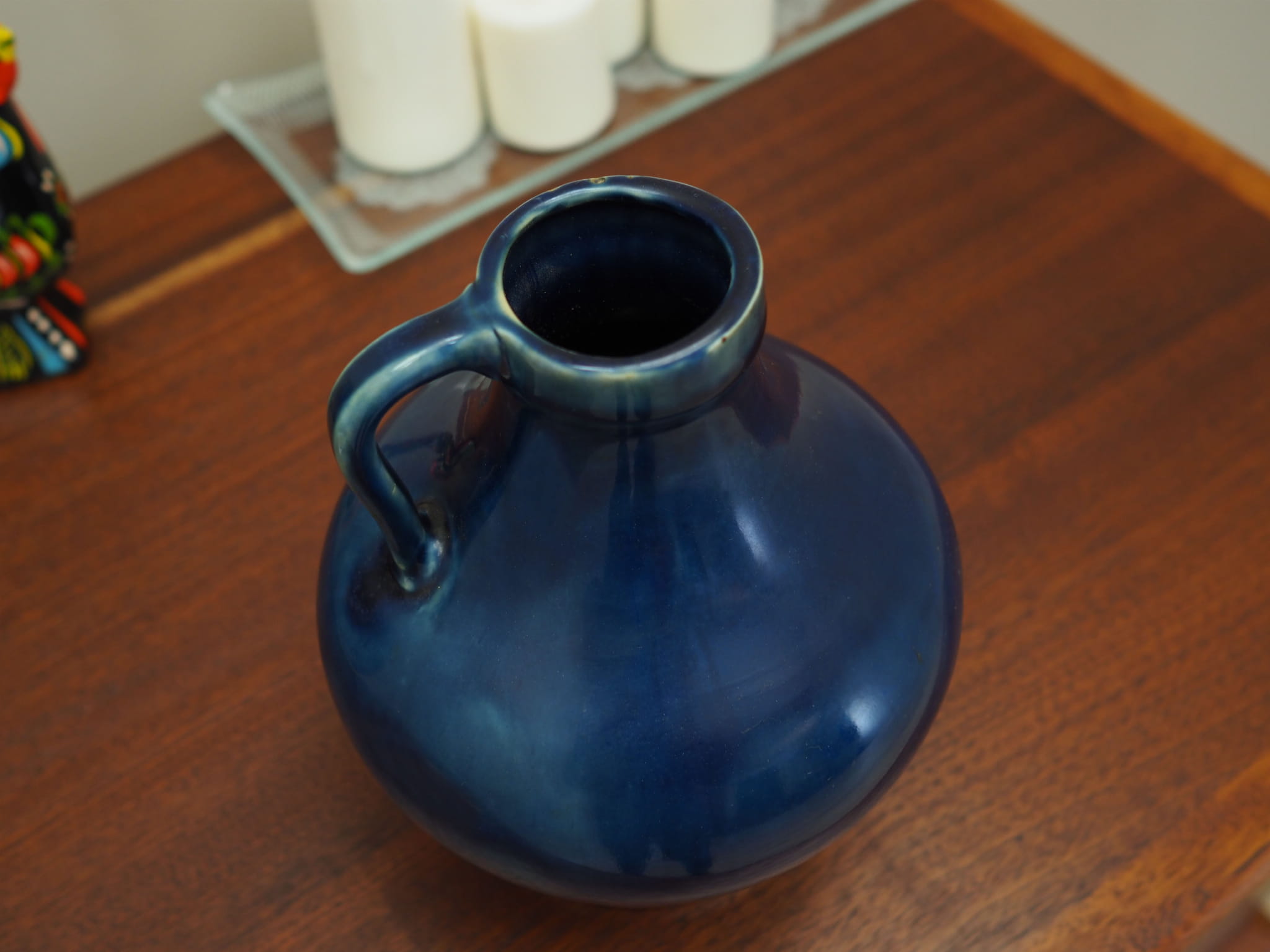 Brocca vintage in ceramica blu anni '70