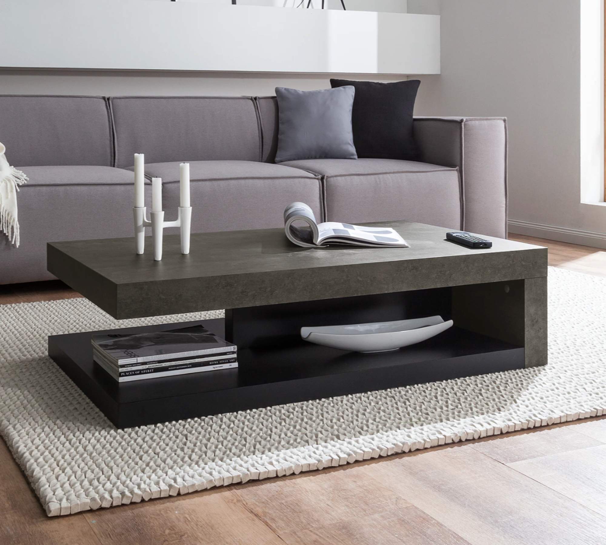 Couchtisch Beton Dekor Wabenplatte Matt Schwarz