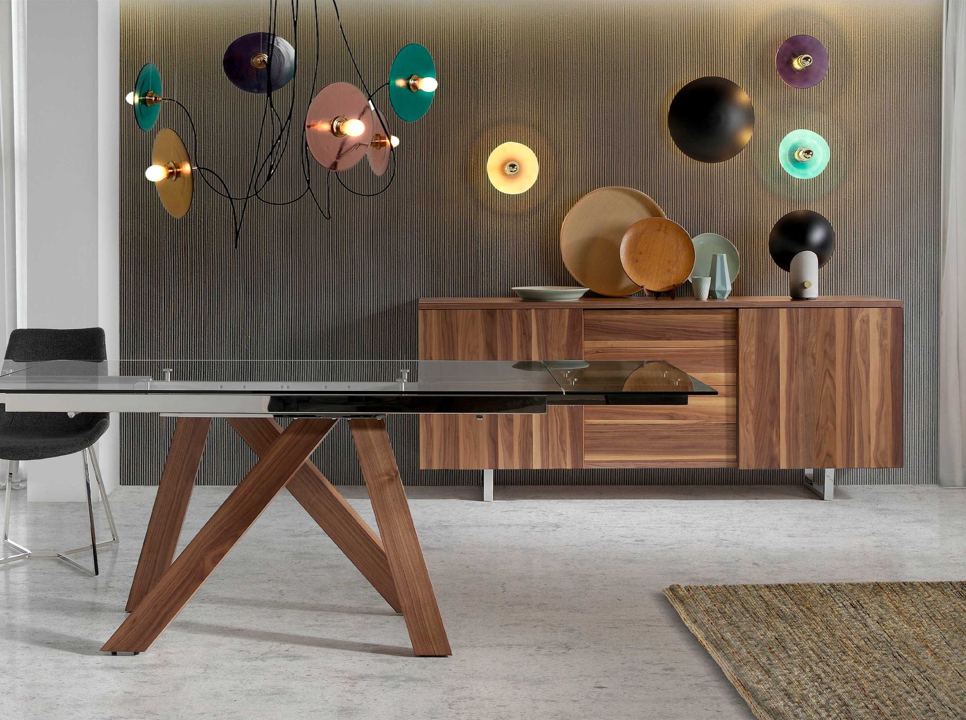 Sideboard Walnut veneer Chrome-plated steel