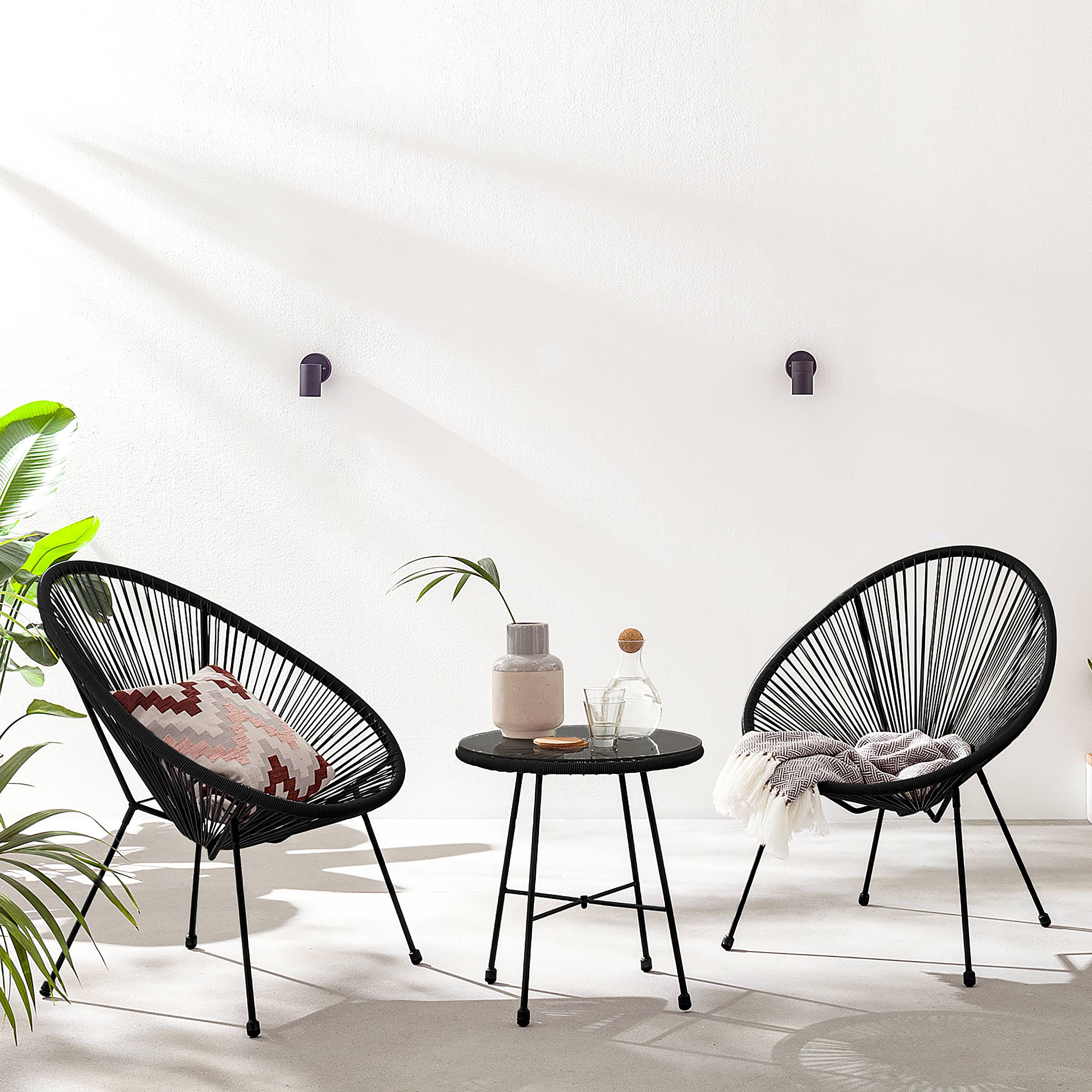 Garten Lounge 2er Set Copacabana Stahl Polyrattan Schwarz