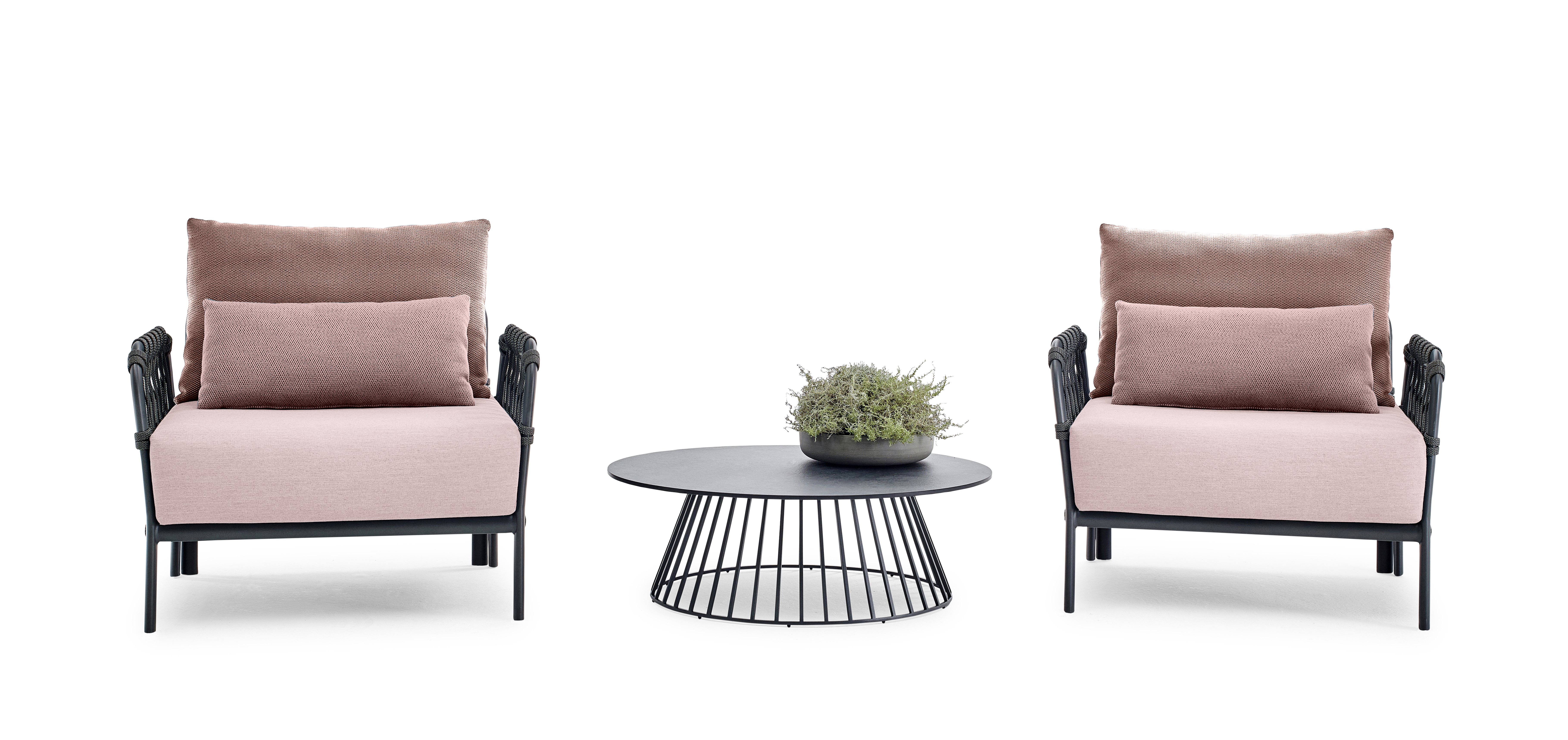 2x Caro Garten Loungesessel Anthrazit Pfirsichfarbig