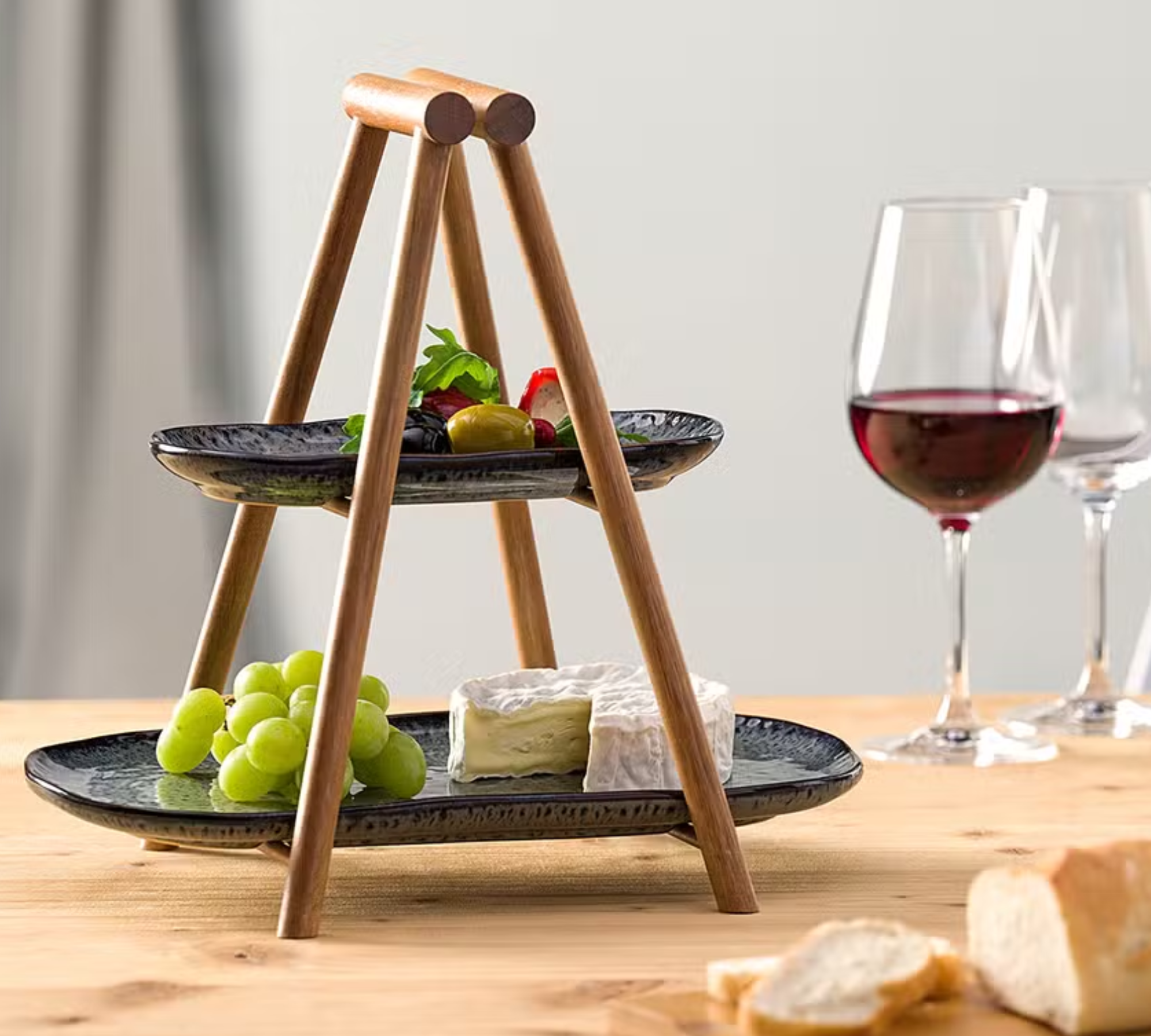 Matera Etagere Keramik Akazienholz Grau