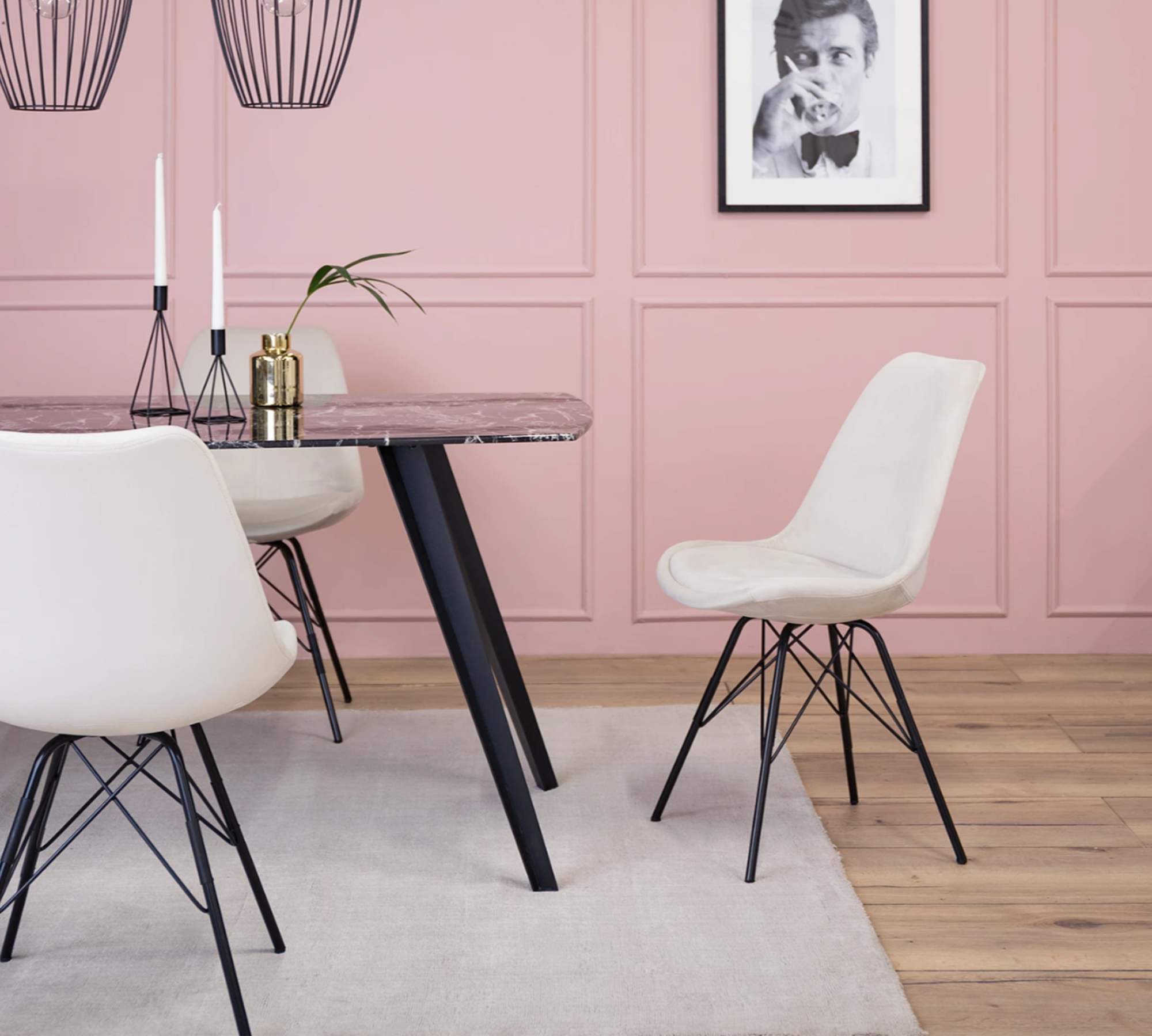 2x dining chair velvet metal sand