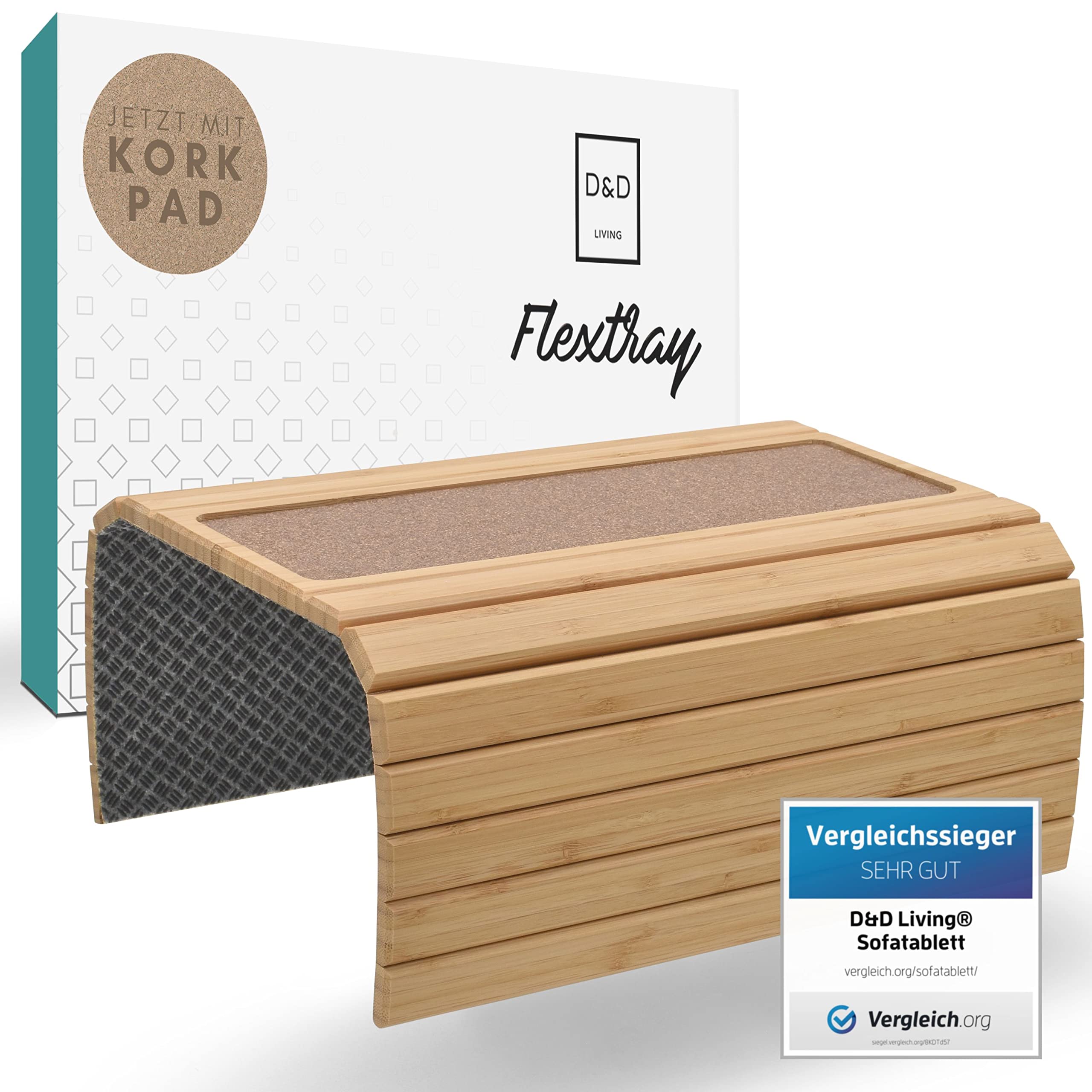 Sofatablett Ablage Flexibel Holz Kork Braun