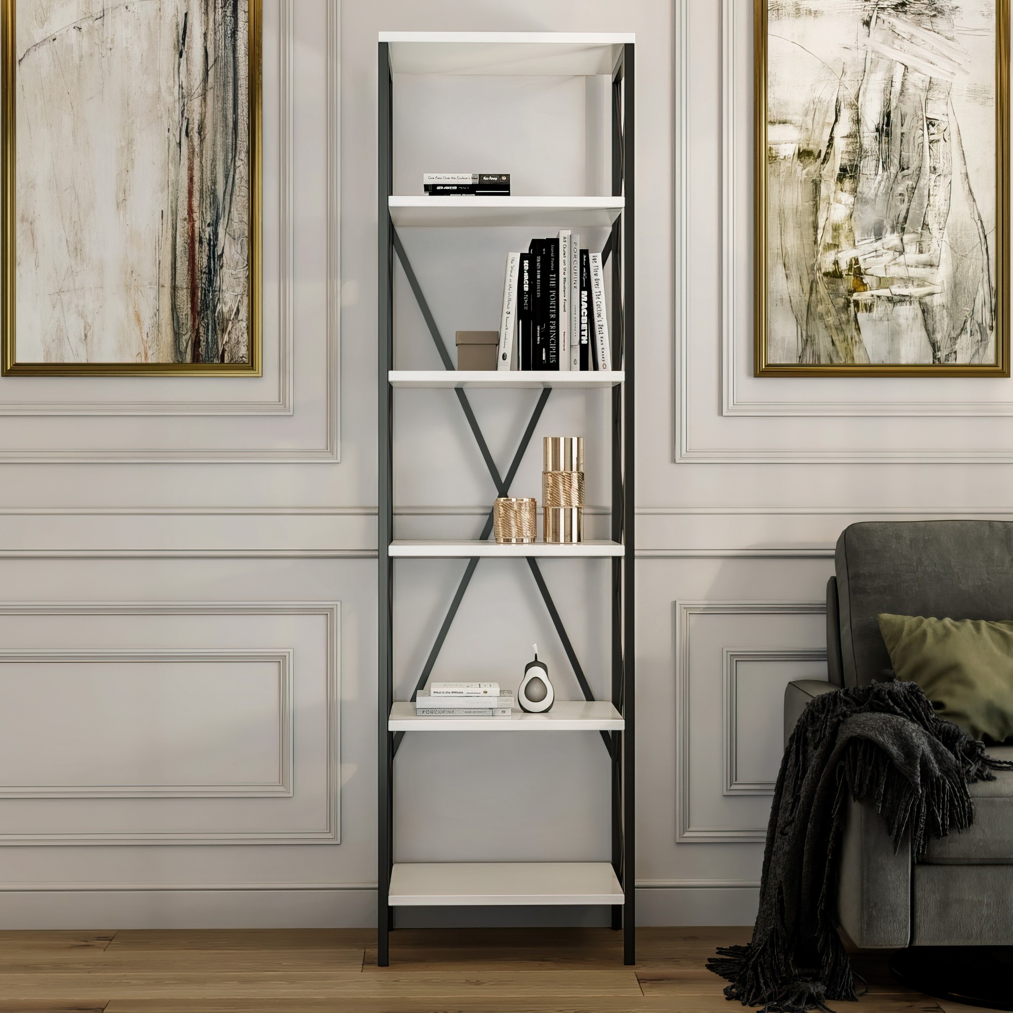 Suadiye Libreria Impiallacciatura di legno Bianco Nero