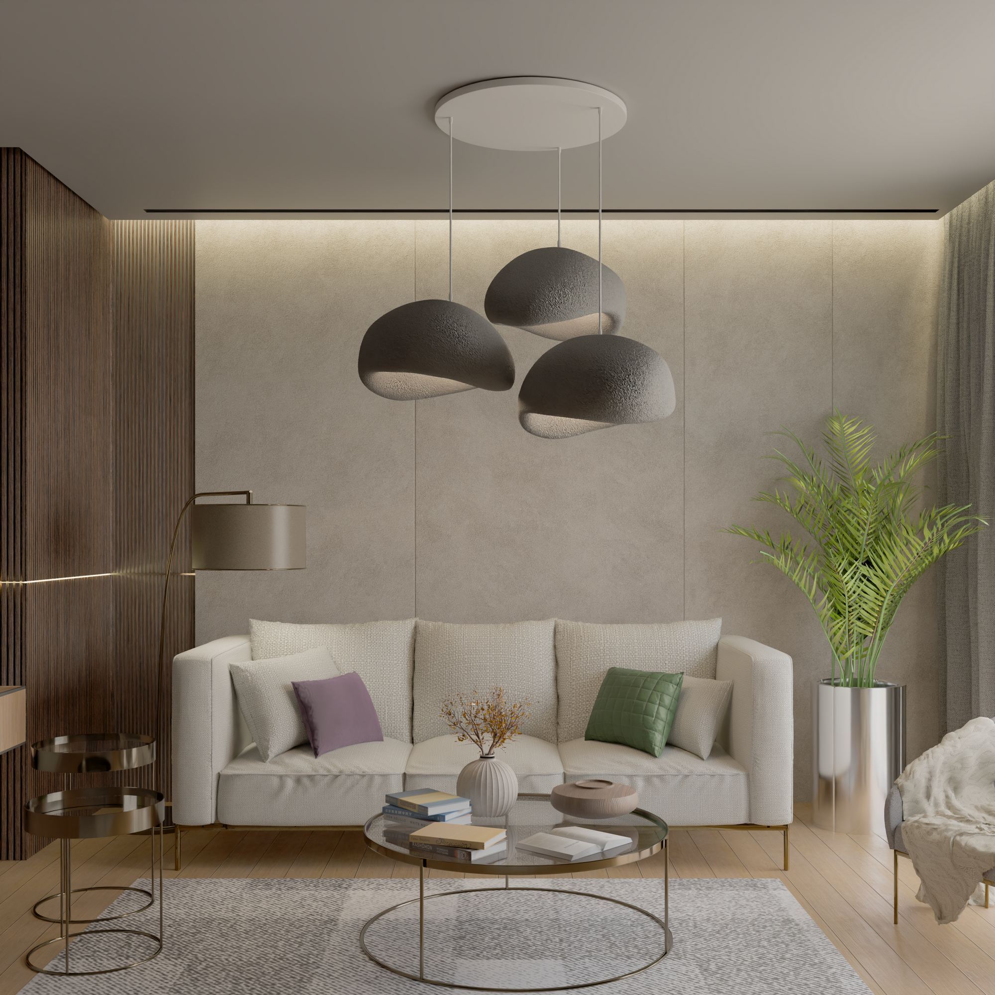 3-Flammig Wabi Sabi Haze & Hues Pendelleuchte Beton Grau