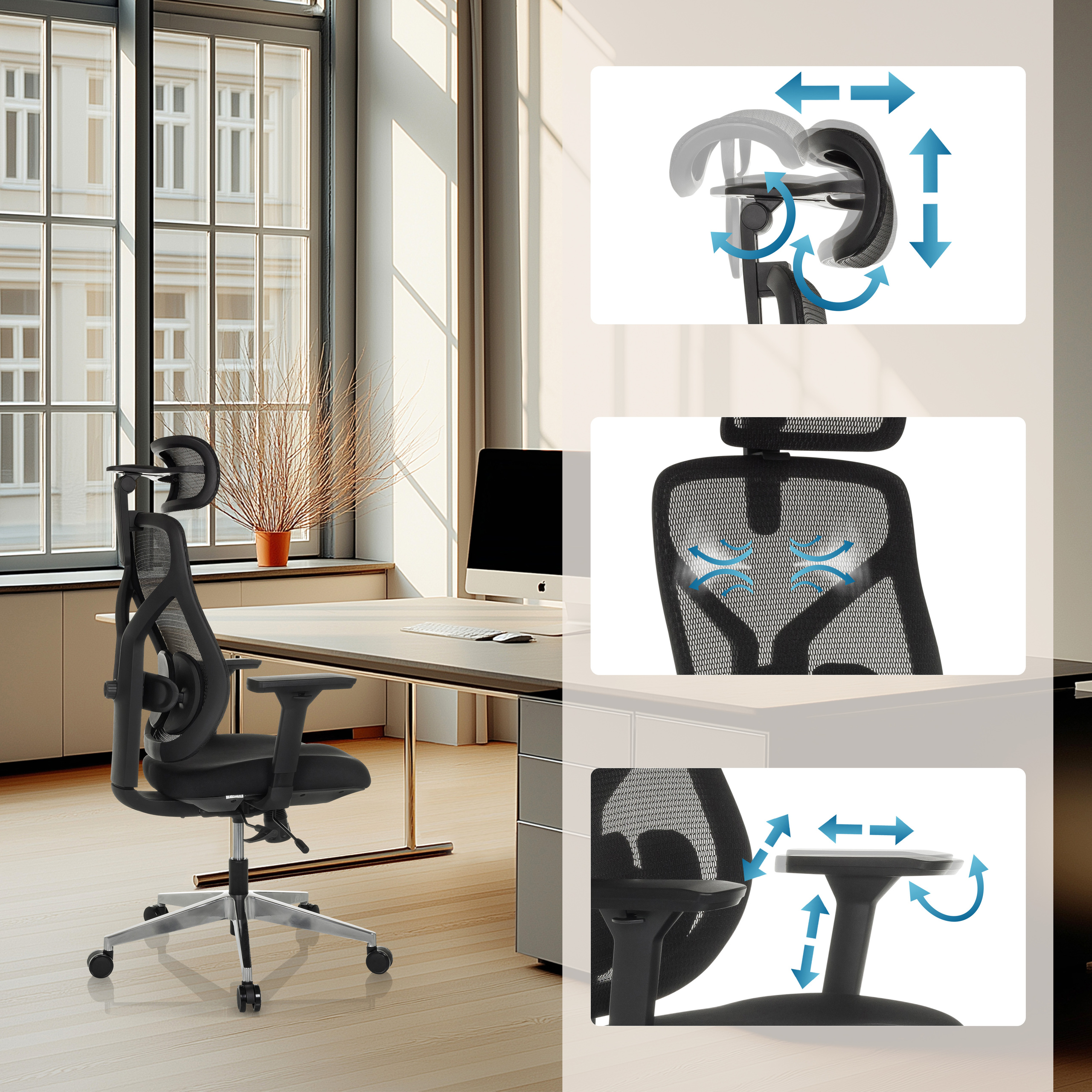 CASSILIS B Bürostuhl Netzstoff Schwarz