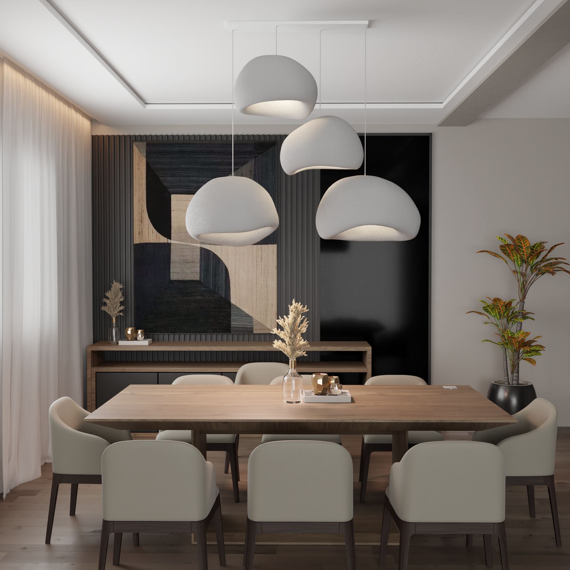 4-Flammig Wabi Sabi Yugen Pendelleuchte Beton Grau
