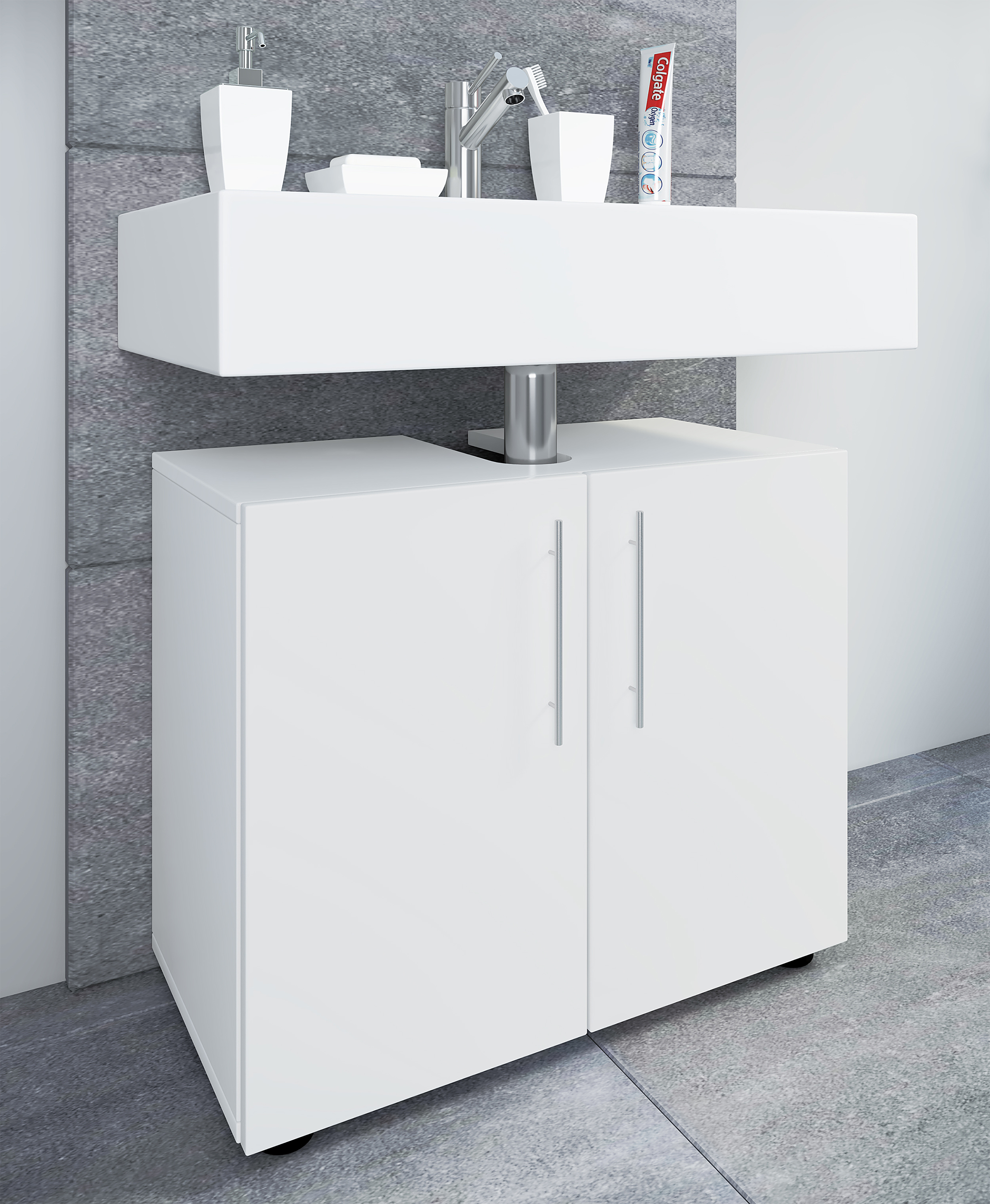 Flandu Waschbeckenunterschrank 2 Türen Weiß