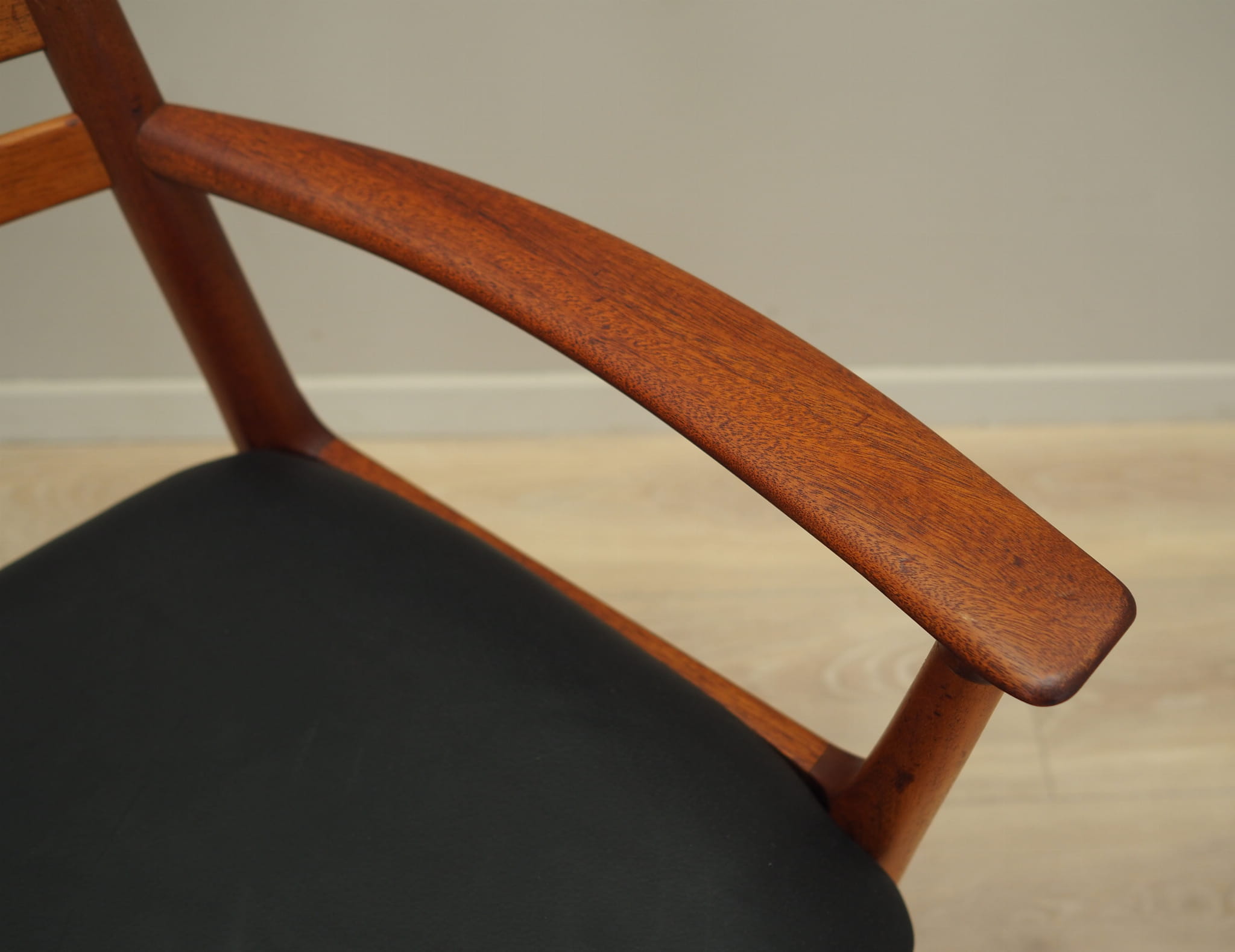 Vintage armchair Teak wood Leather Brown 1970s