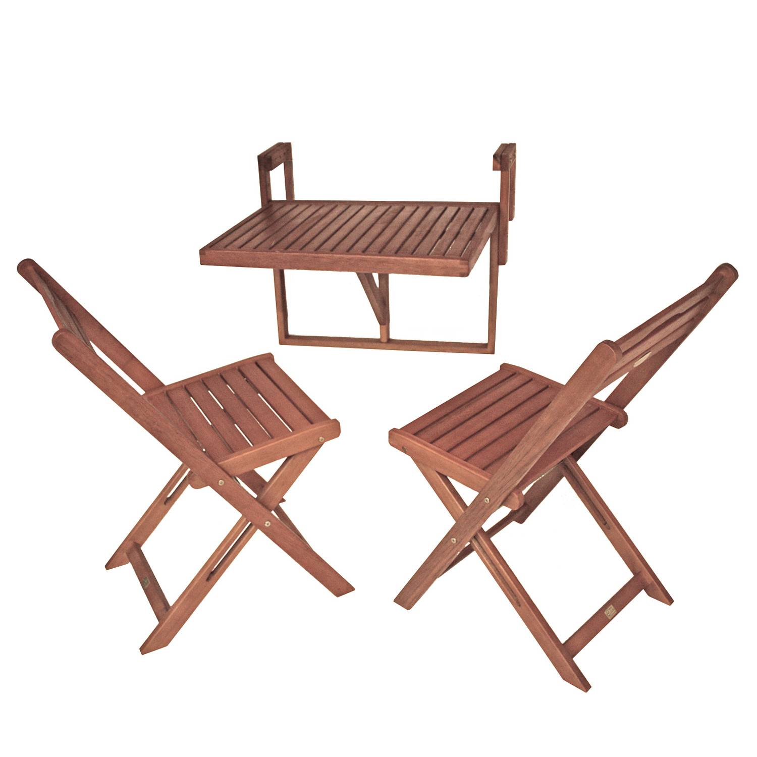 3x Balkon-Hängetischset Berkeley Eukalyptus Braun