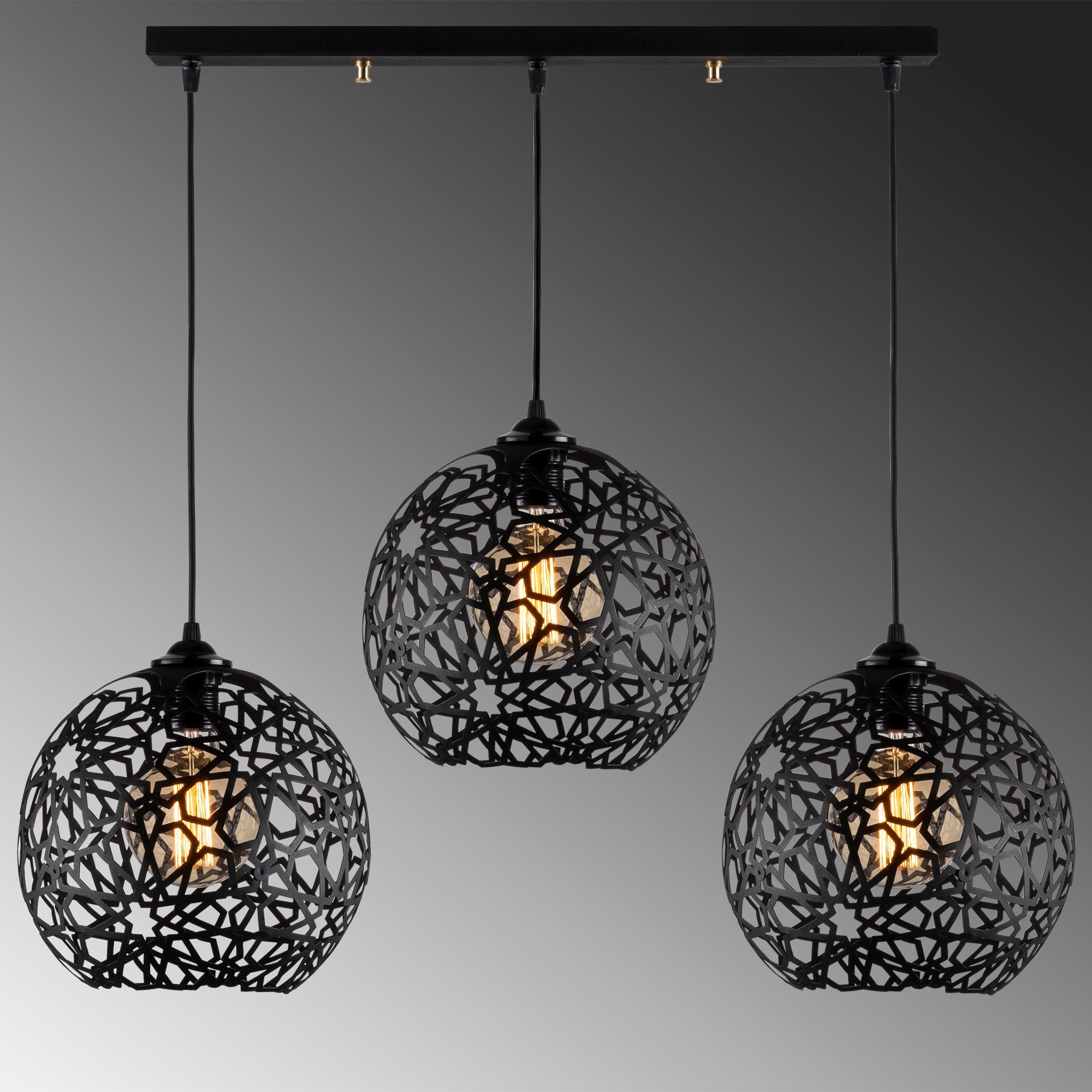 Pendant lamp with 3 elements Black Metal