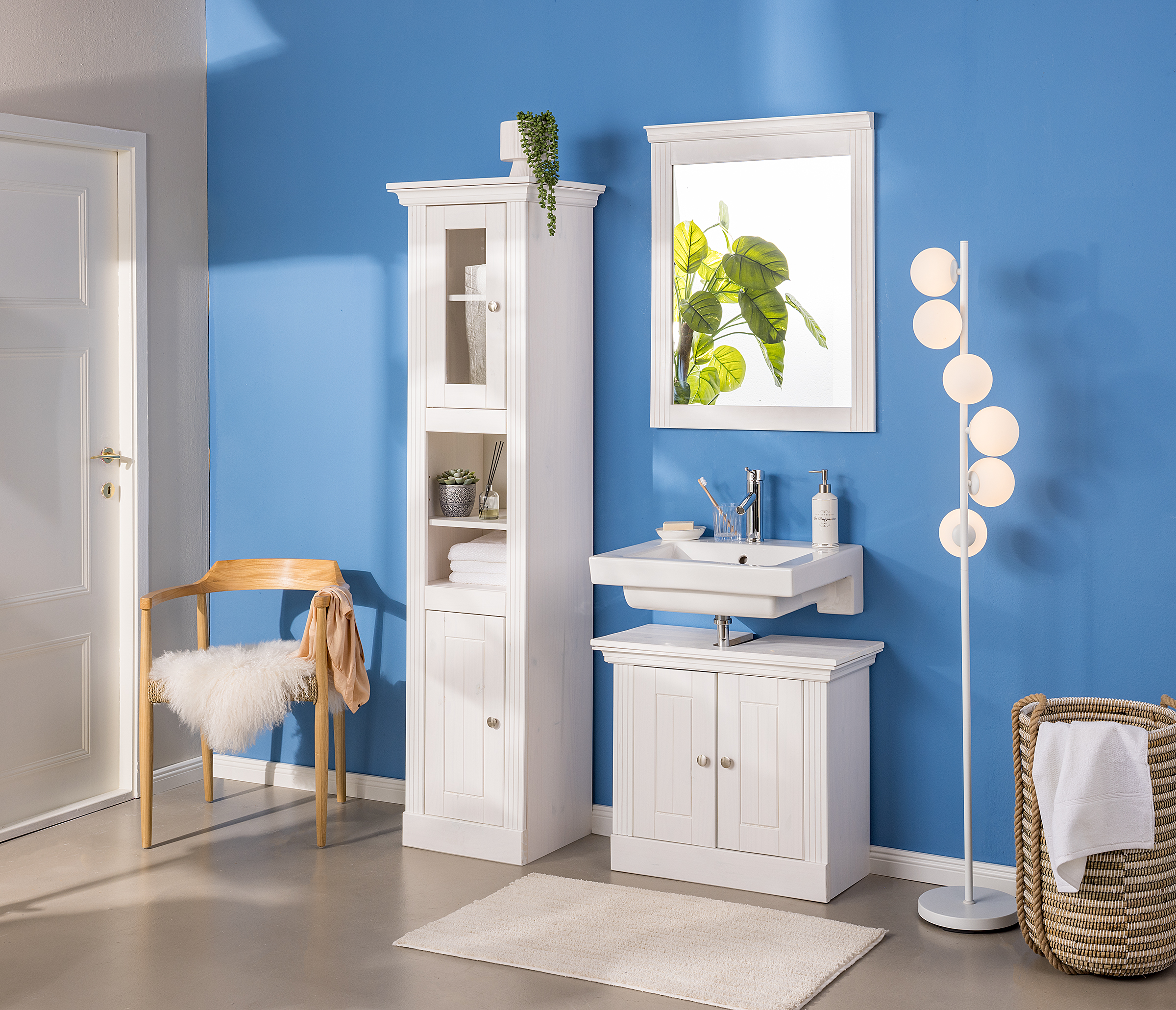 Lyngby Waschbeckenunterschrank Kiefer Massivholz Weiß