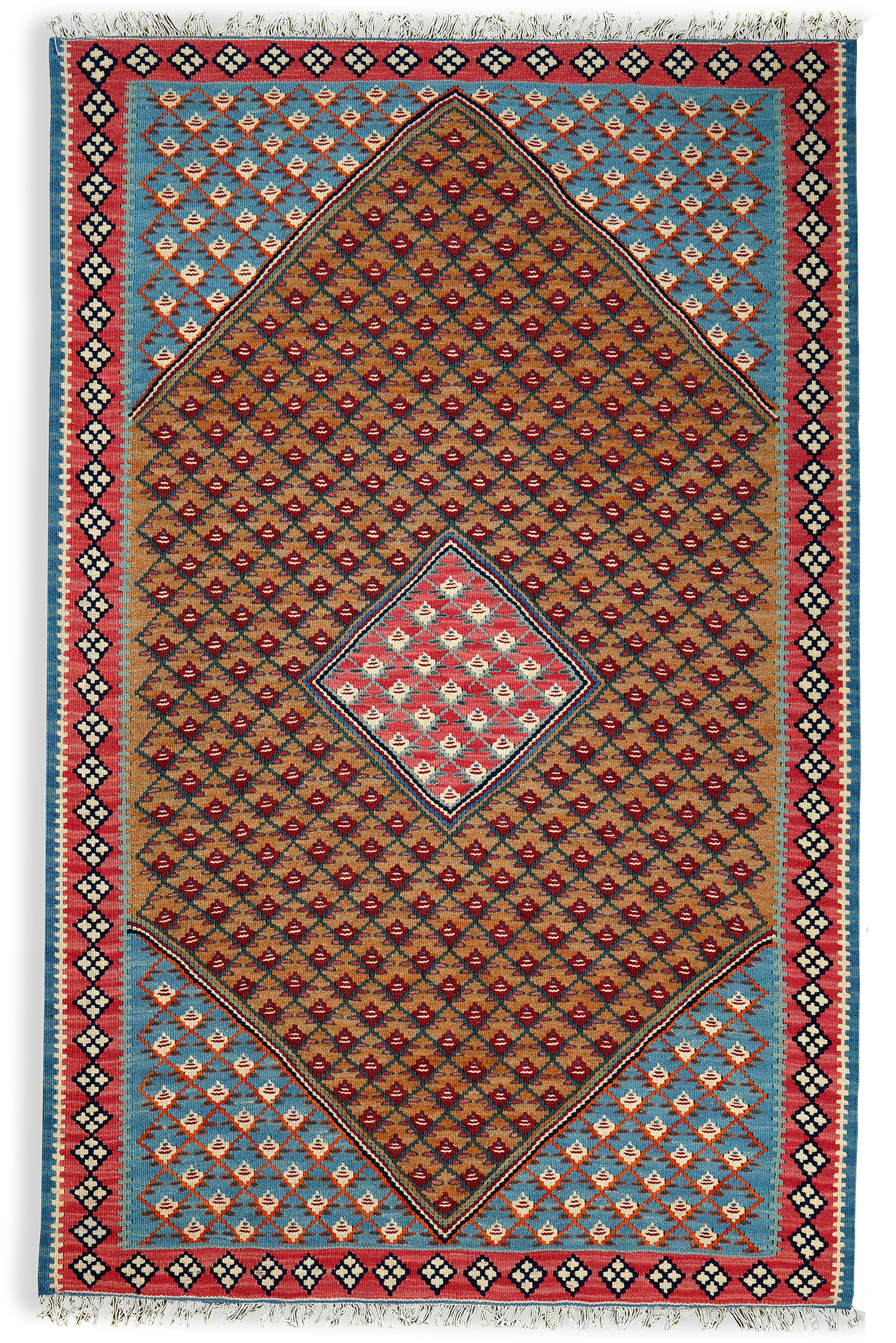 Kelim Senneh Teppich Wolle Braun