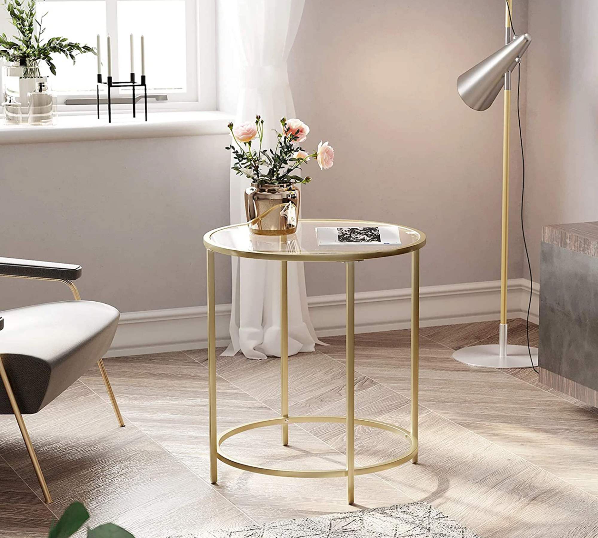 Beistelltisch Glas Metall Gold