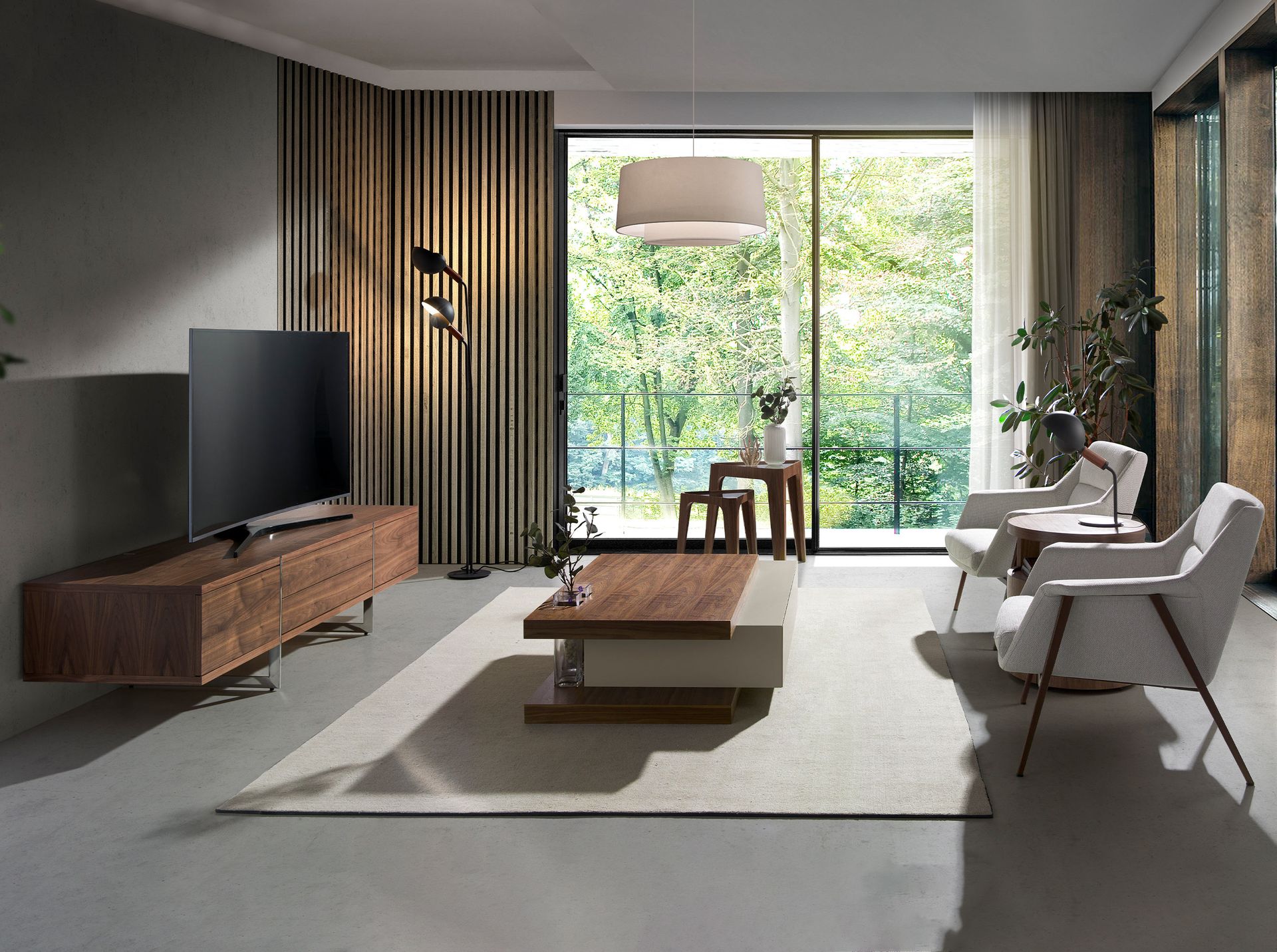 Lowboard Wood veneer Chrome-plated steel