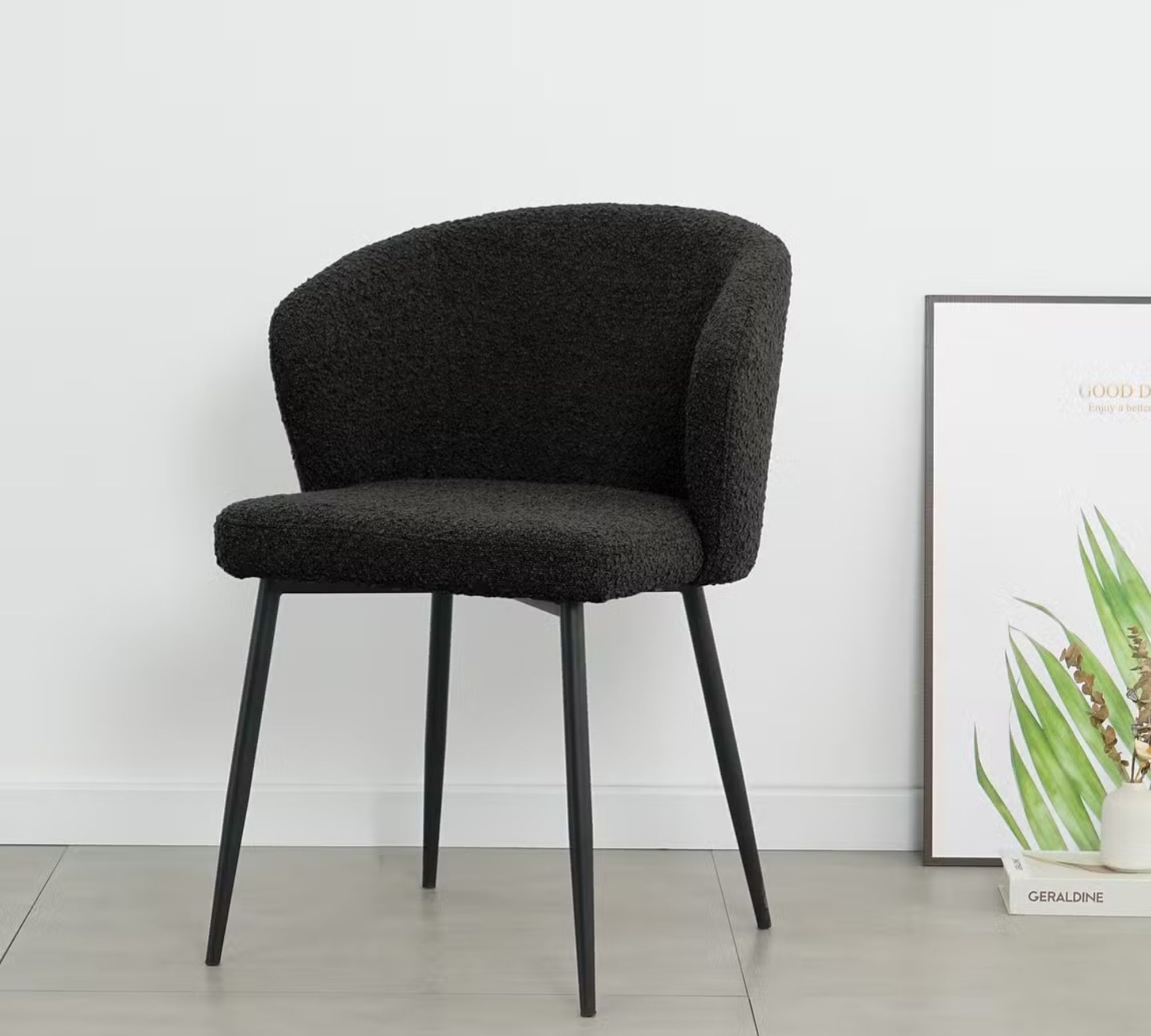 2x Mareth Polsterstuhl Mareth Metall Bouclé Schwarz