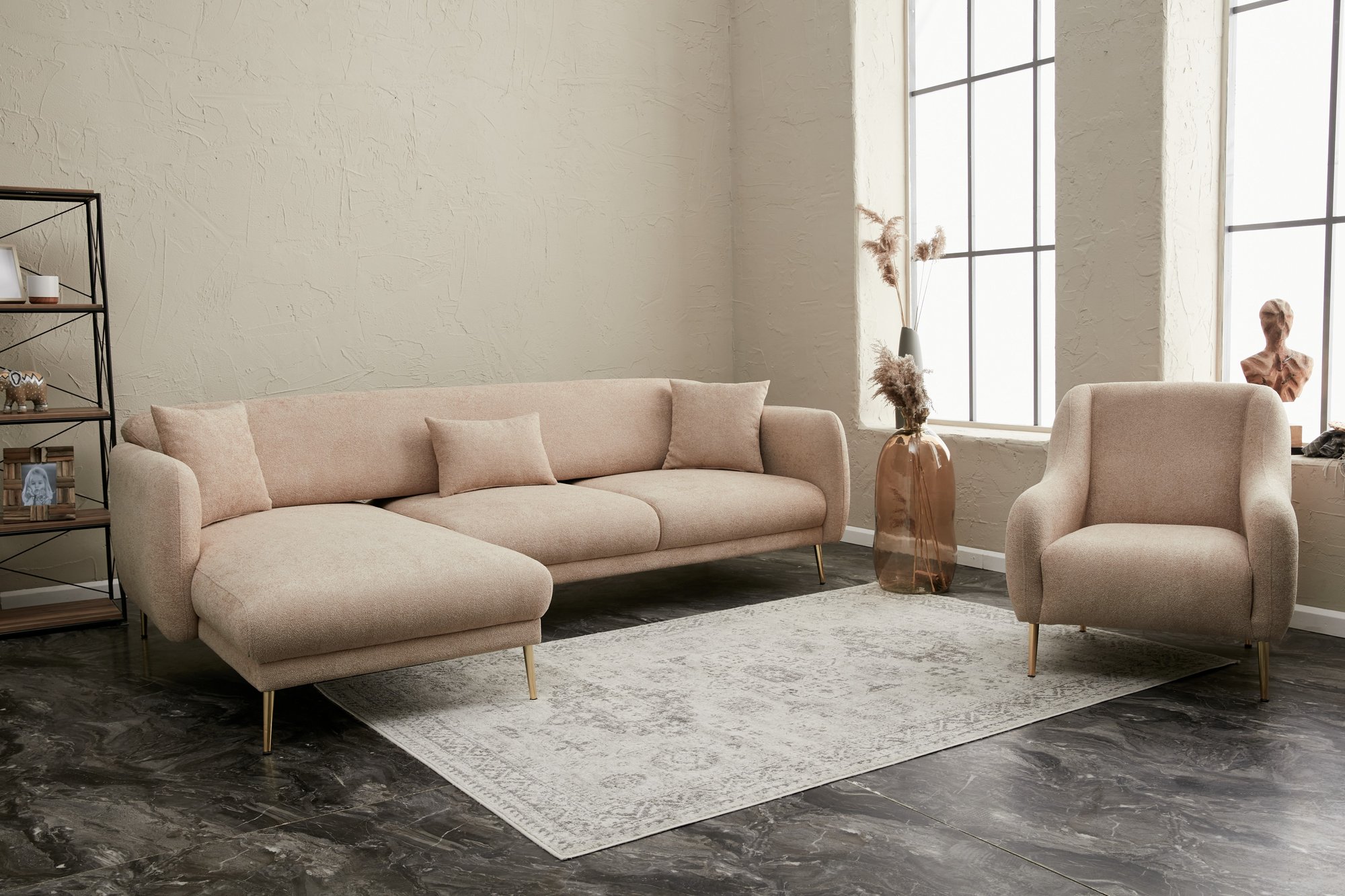 Simena Sofa Récamiere Links Beige