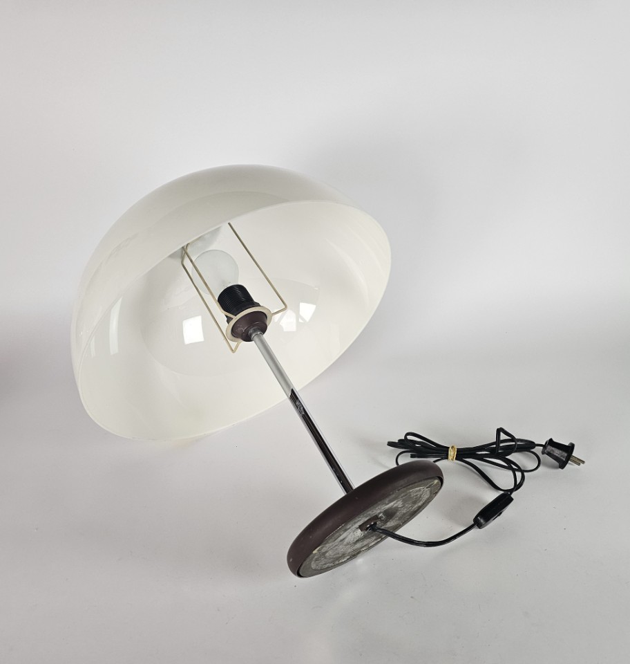 Vintage Mushroom Tischlampe Metall Chrom Braun