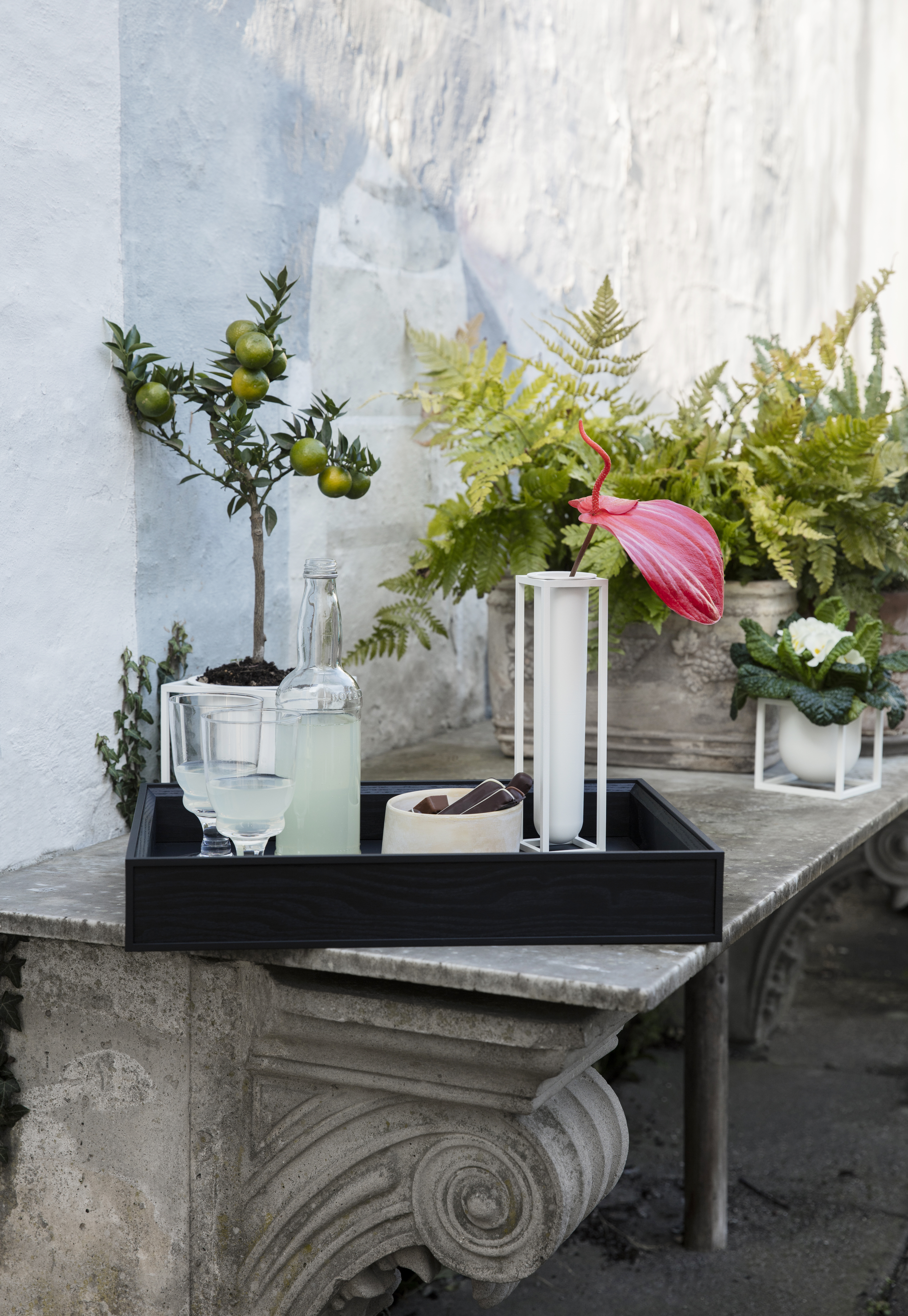 Kubus Vase Flora Weiß