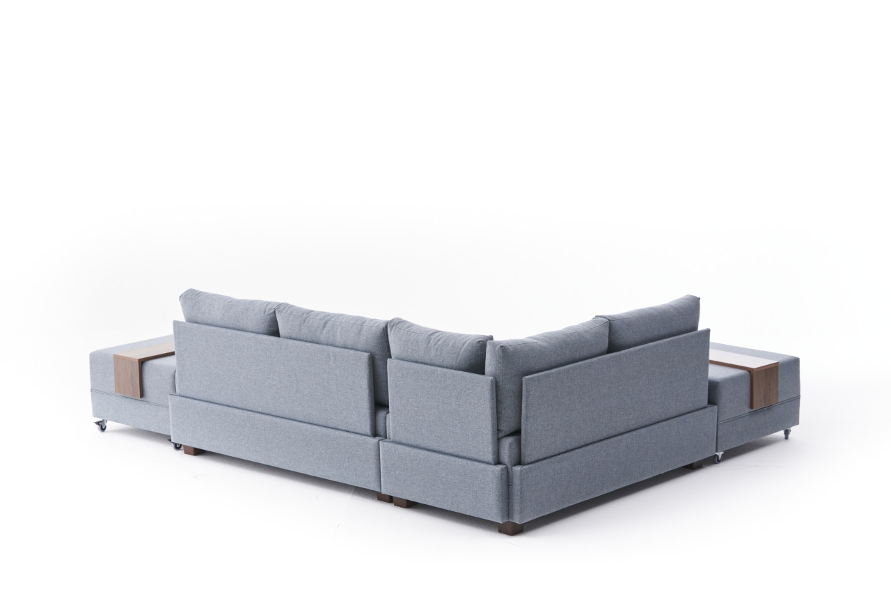 Fly Ecksofa Links mit 2 Hockern Blau