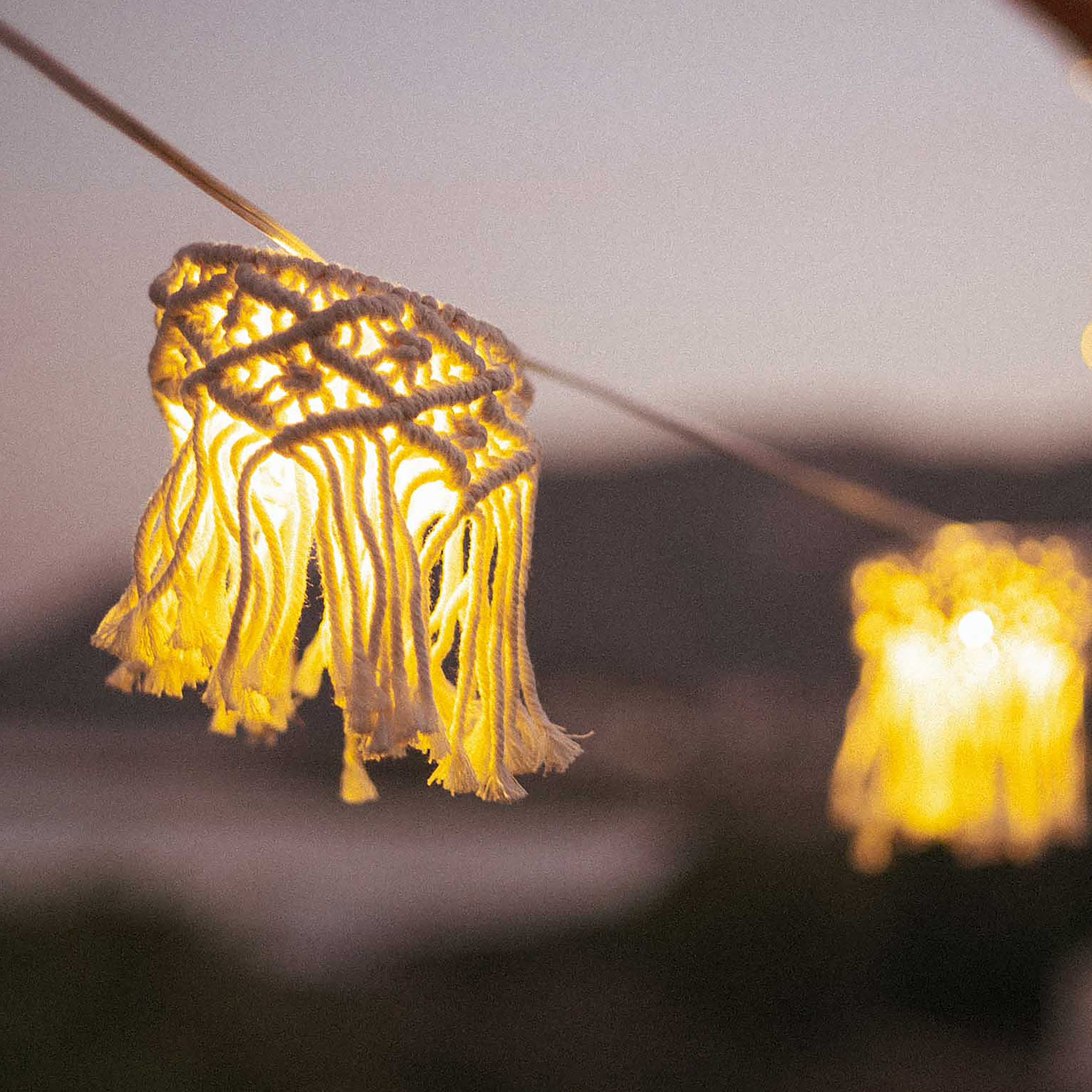 Mykonos Solar-Lichterkette Wolle Weiß