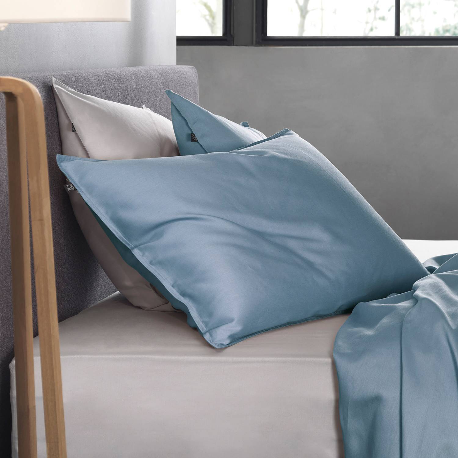 2x Satinado II Kissenbezug Baumwolle Satin Blau 50 x 50 cm