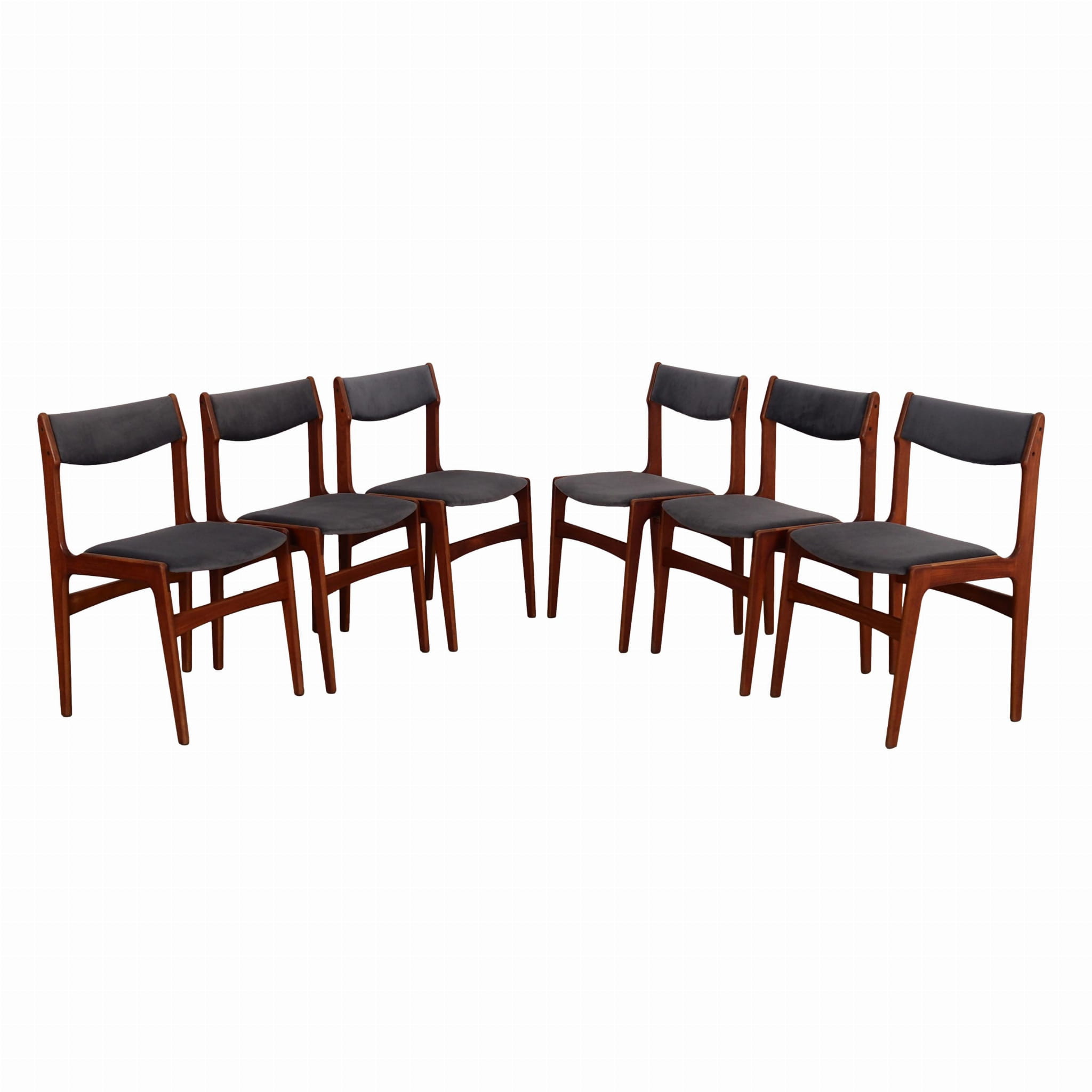 6x Chair Teak Velvet Brown 1960s