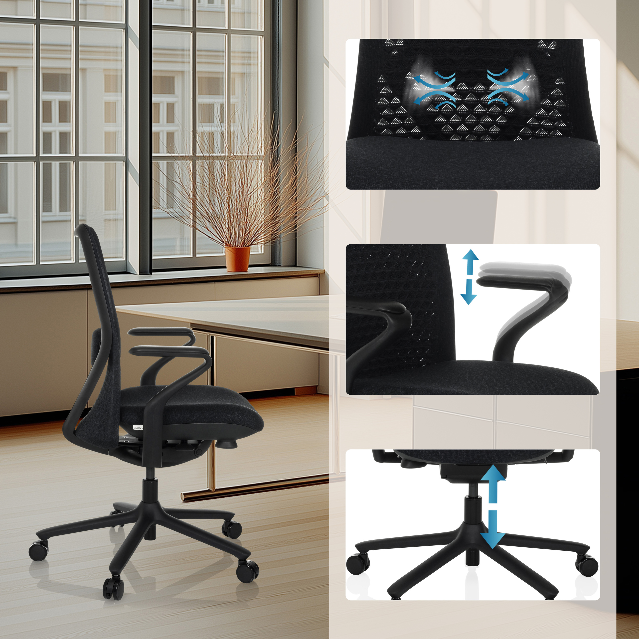 VERVIO Bürostuhl Netzstoff Schwarz