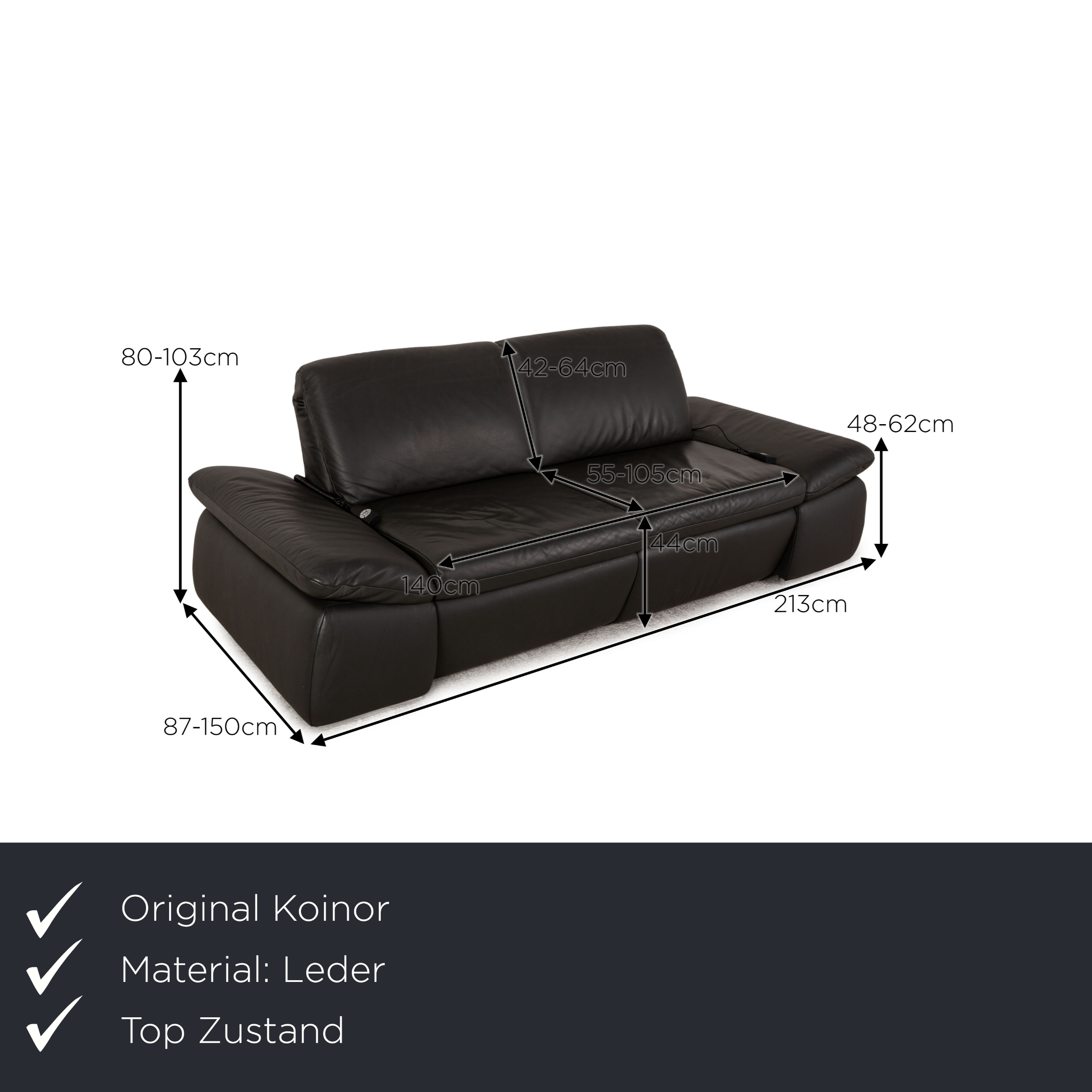 Evento Sofa 2-Sitzer mit Funktion Leder Anthrazit