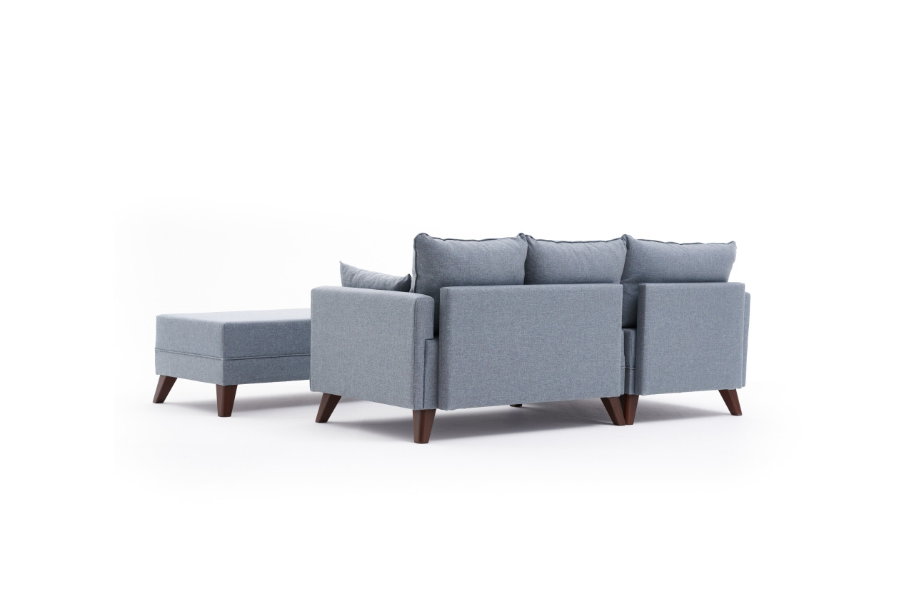 Bella Sofa Récamiere Links mit Hocker Blau