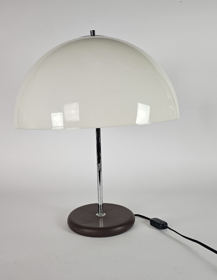 Vintage Mushroom Tischlampe Metall Chrom Braun