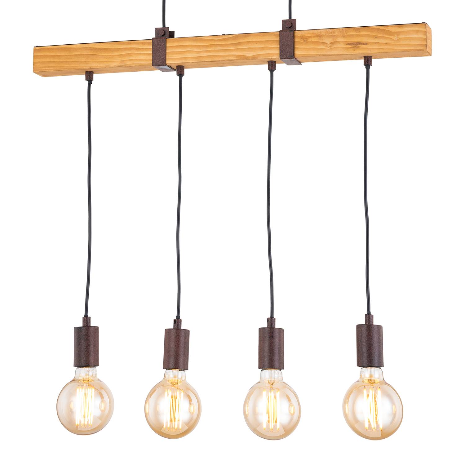 4-flame pendant light Linn II partly solid wood ash iron