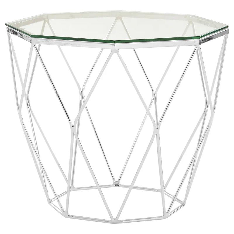 Allure Tempered Glass und Chrome Sechseck Beistelltisch
