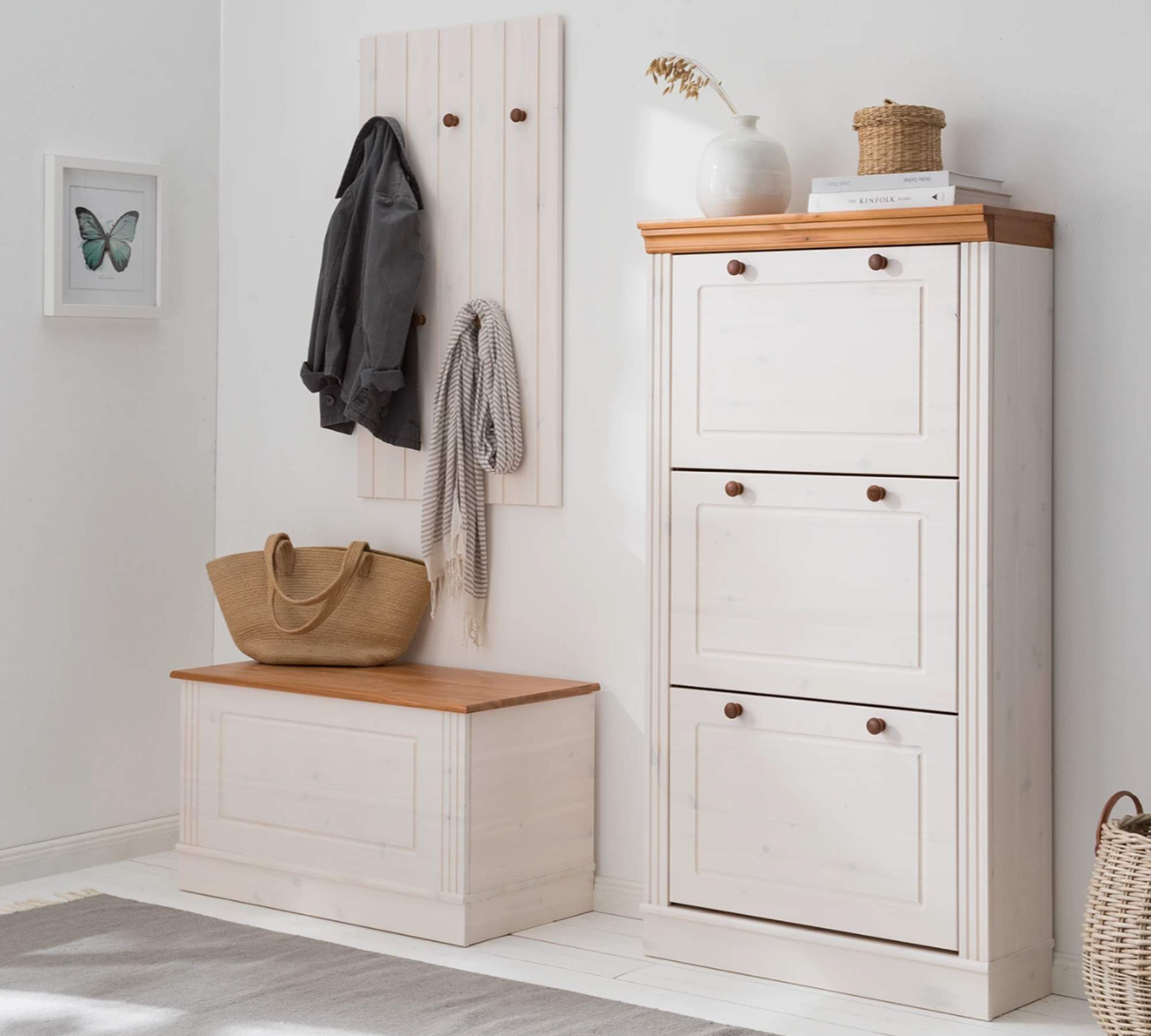 Schuhschrank Kiefernholz Weiß Honig