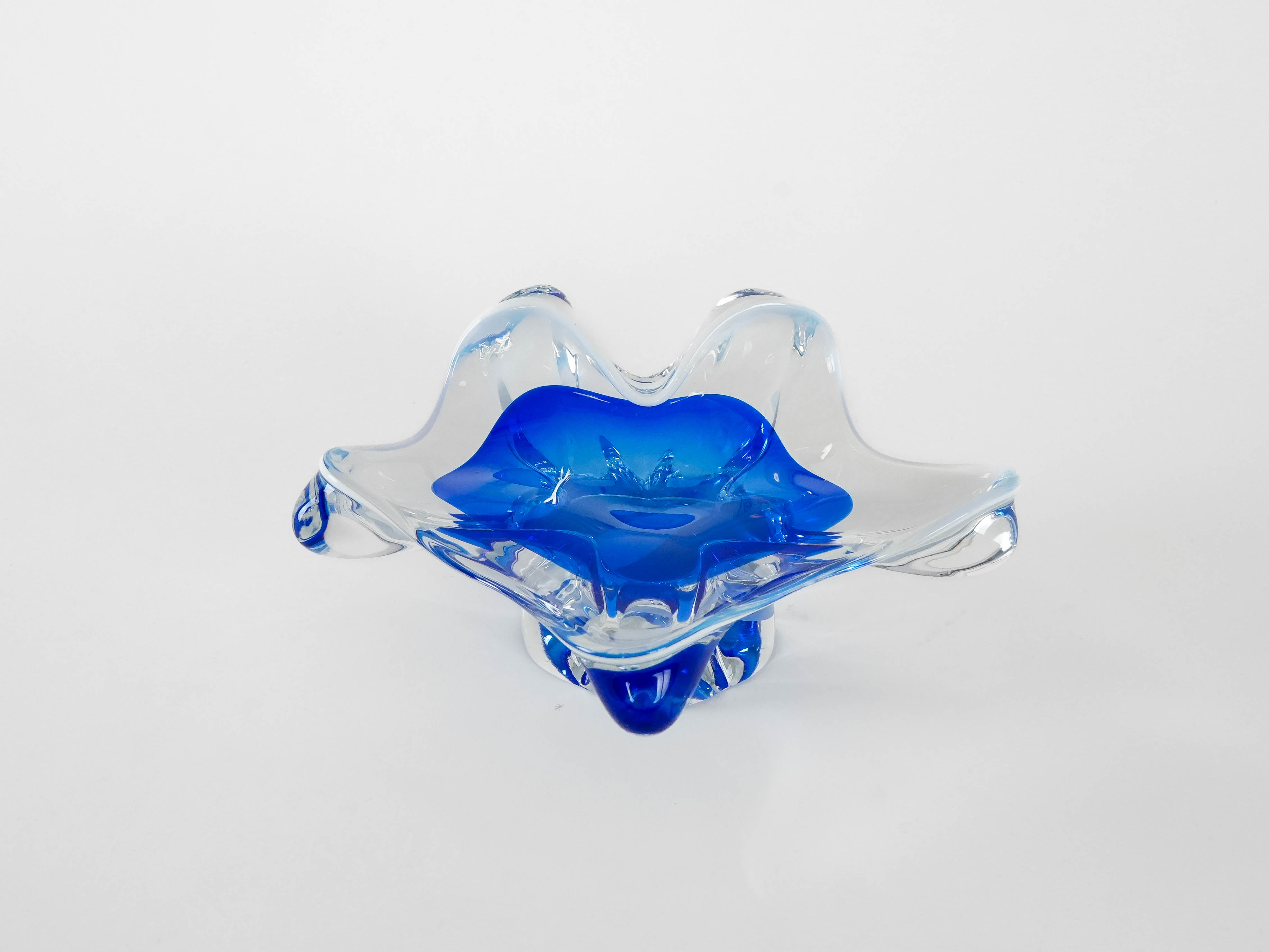 Blumenplatte Murano-Glas Blau Transparent 1960er Jahre
