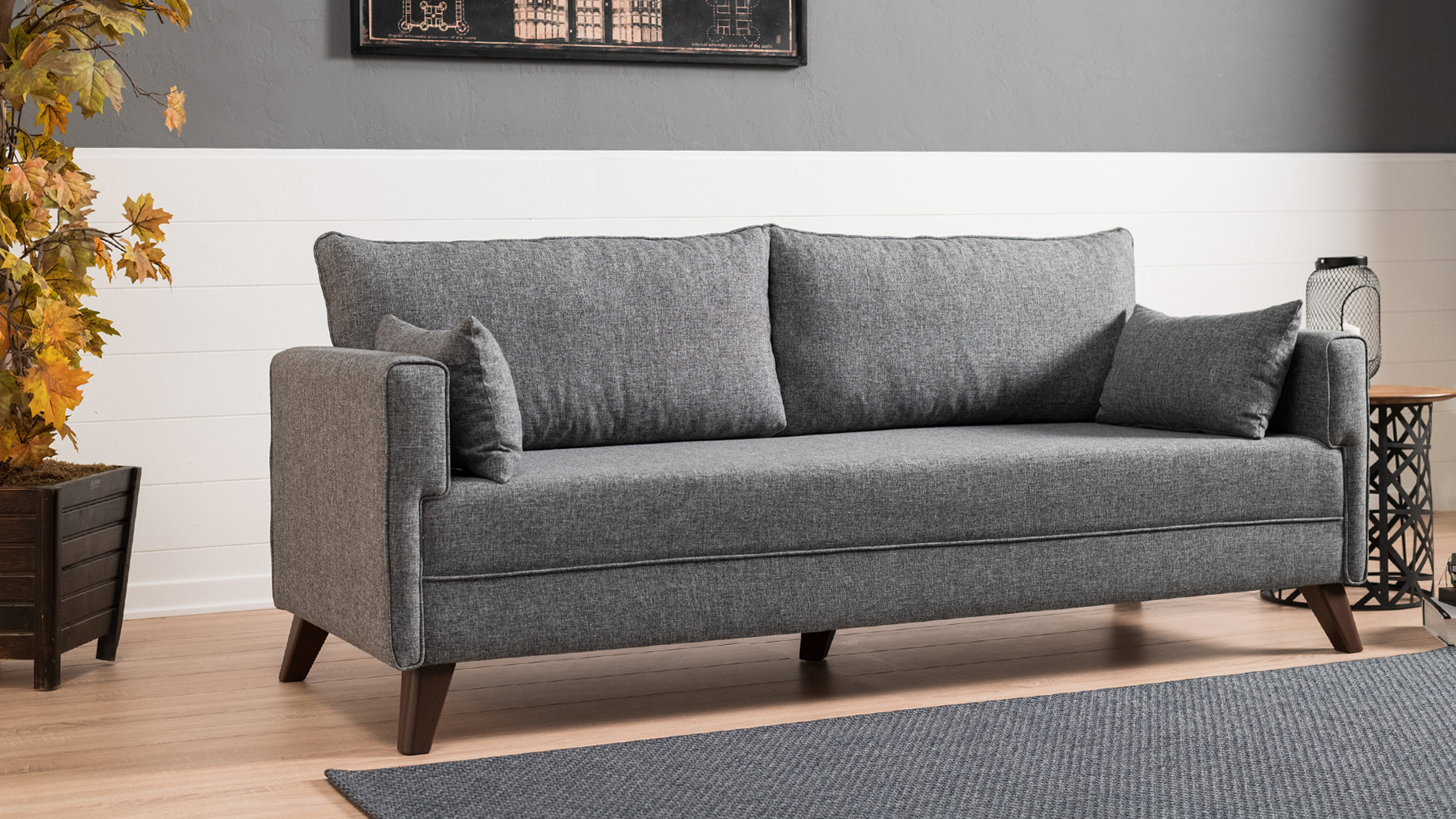 Schlafsofa 3-Sitzer Textil Grau